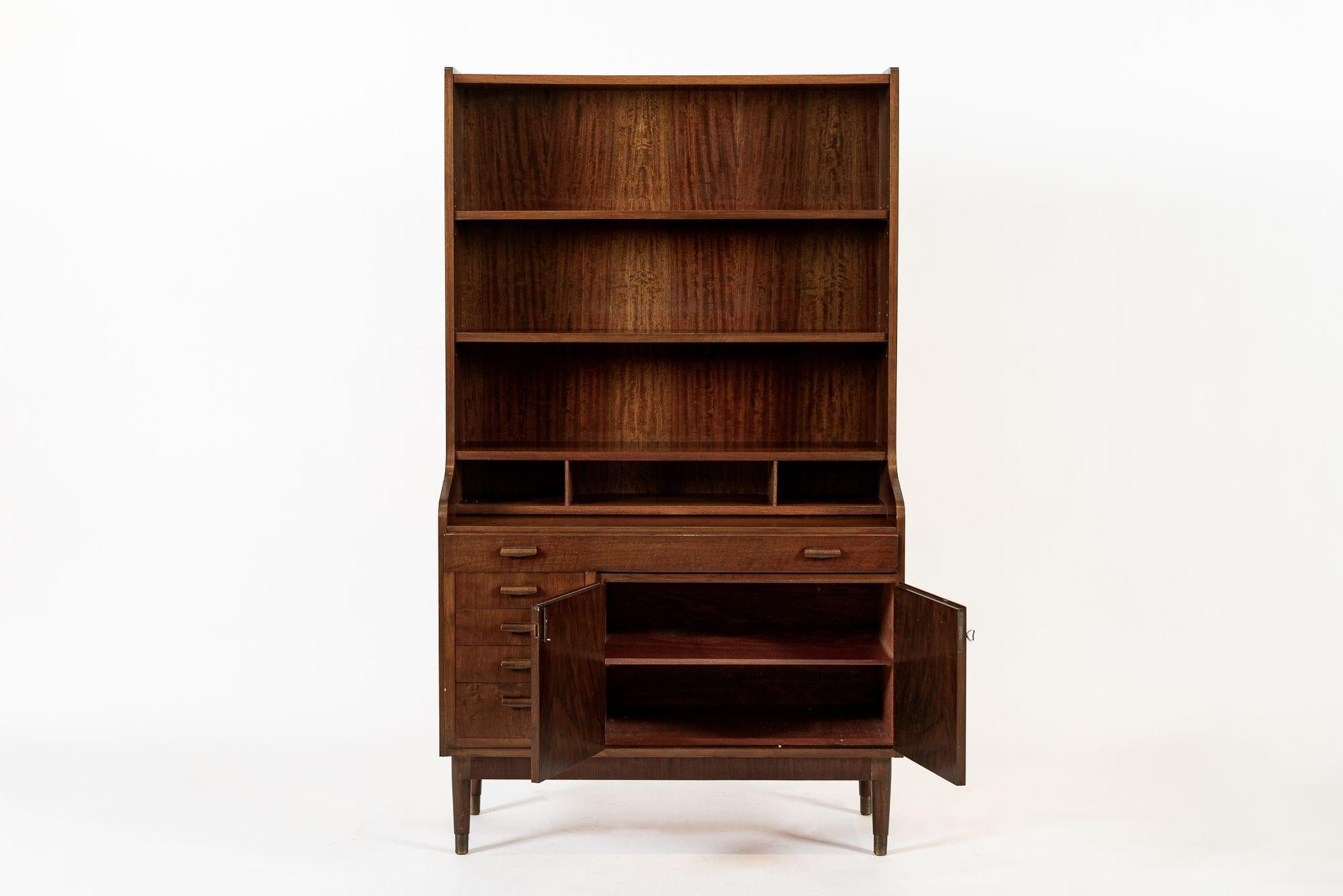 Mid-Century Modern Mid Century Danish Walnut Wood Bookcase & Pull-Out Secretary Desk, 1960s For Sale
