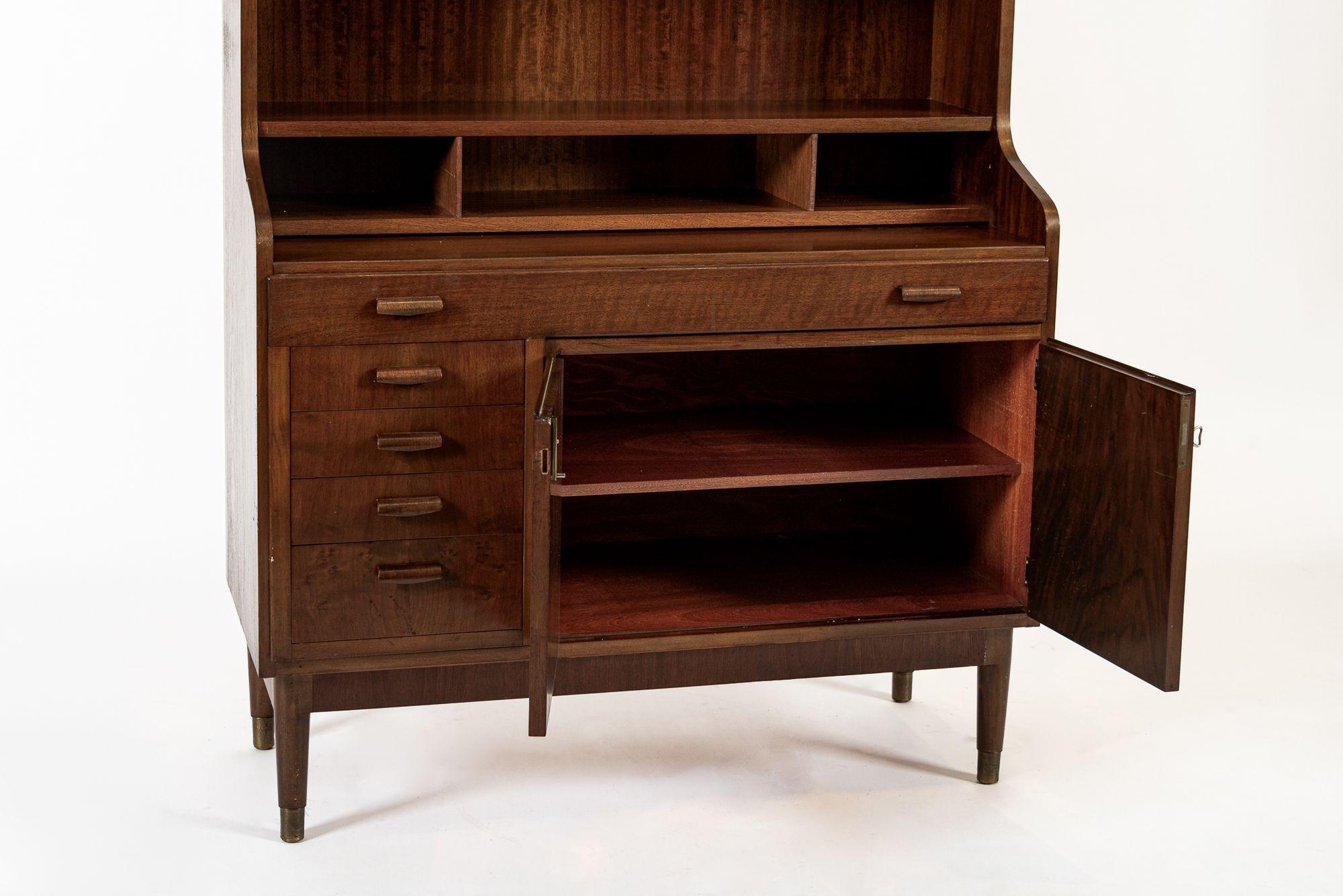 Mid Century Danish Walnut Wood Bookcase & Pull-Out Secretary Desk, 1960s For Sale 2