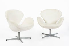 Mid Century Danish White Swan Chairs by Arne Jacobsen for Fritz Hansen 1960s