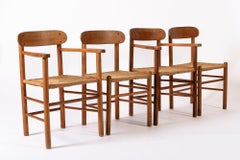 Mid Century Danish Wood & Rush Wicker Dining Chairs