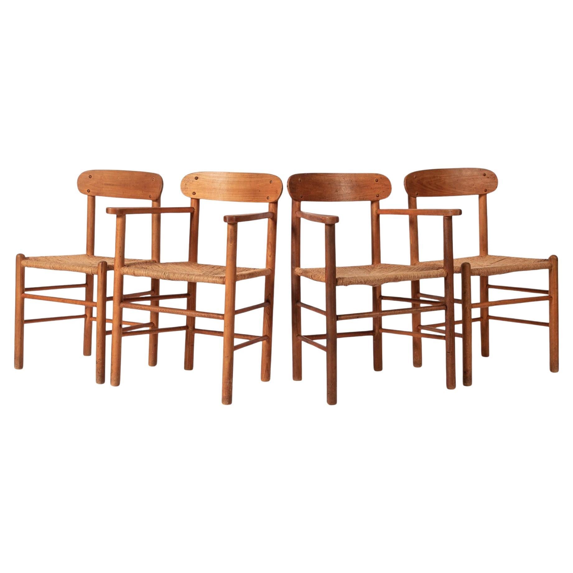 Mid Century Danish Wood & Rush Wicker Dining Chairs