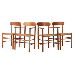 Mid Century Danish Wood & Rush Wicker Dining Chairs