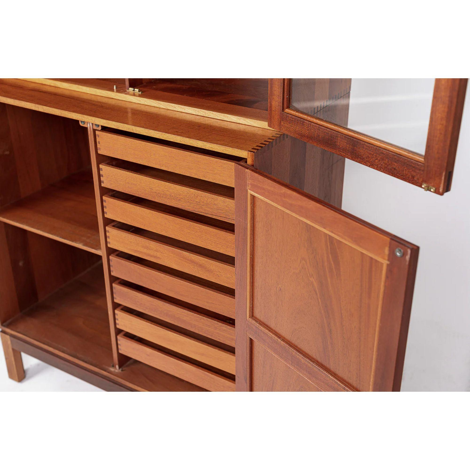 Midcentury Danish Wood Storage Cabinets with Glass Doors & File Drawer 4
