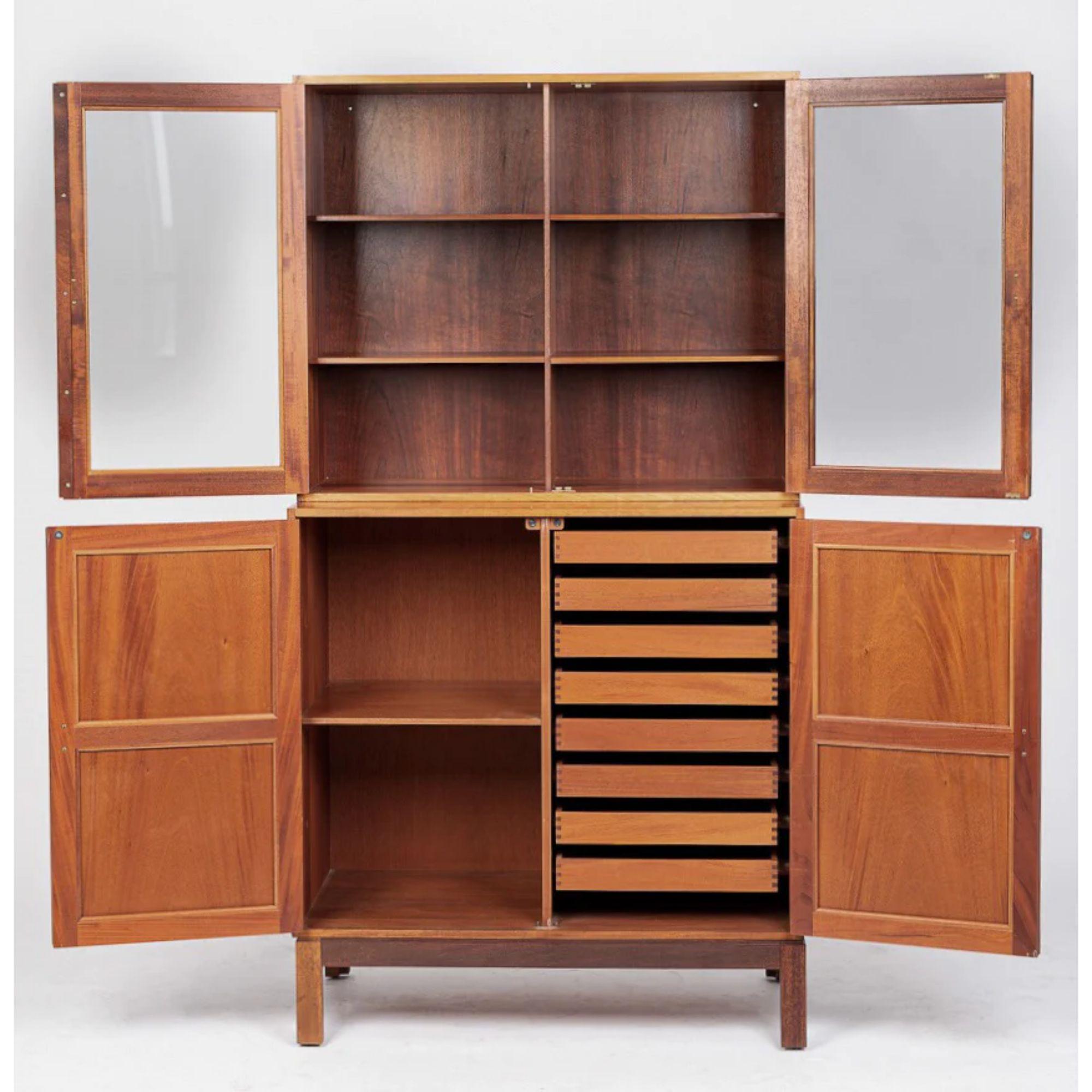 Mid-Century Modern Midcentury Danish Wood Storage Cabinets with Glass Doors & File Drawer
