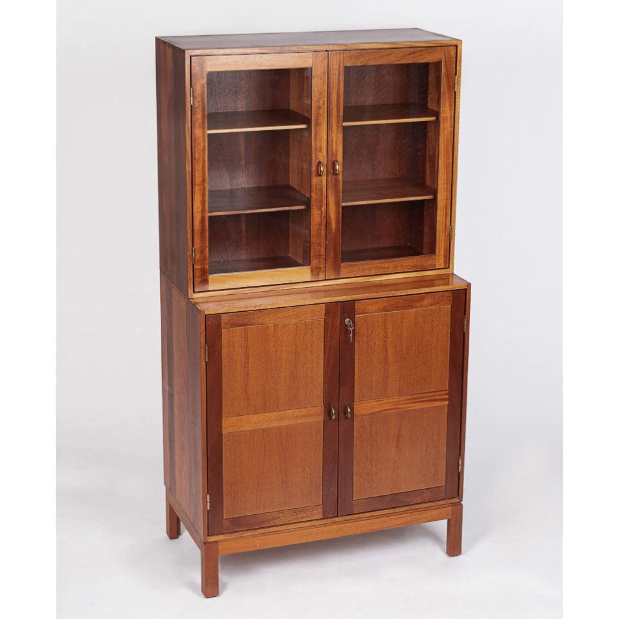 Midcentury Danish Wood Storage Cabinets with Glass Doors & File Drawer In Good Condition In Detroit, MI