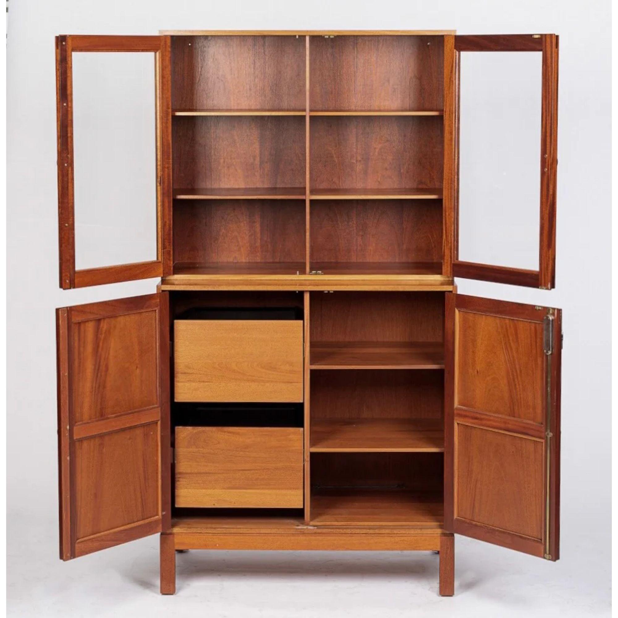 20th Century Midcentury Danish Wood Storage Cabinets with Glass Doors & File Drawer