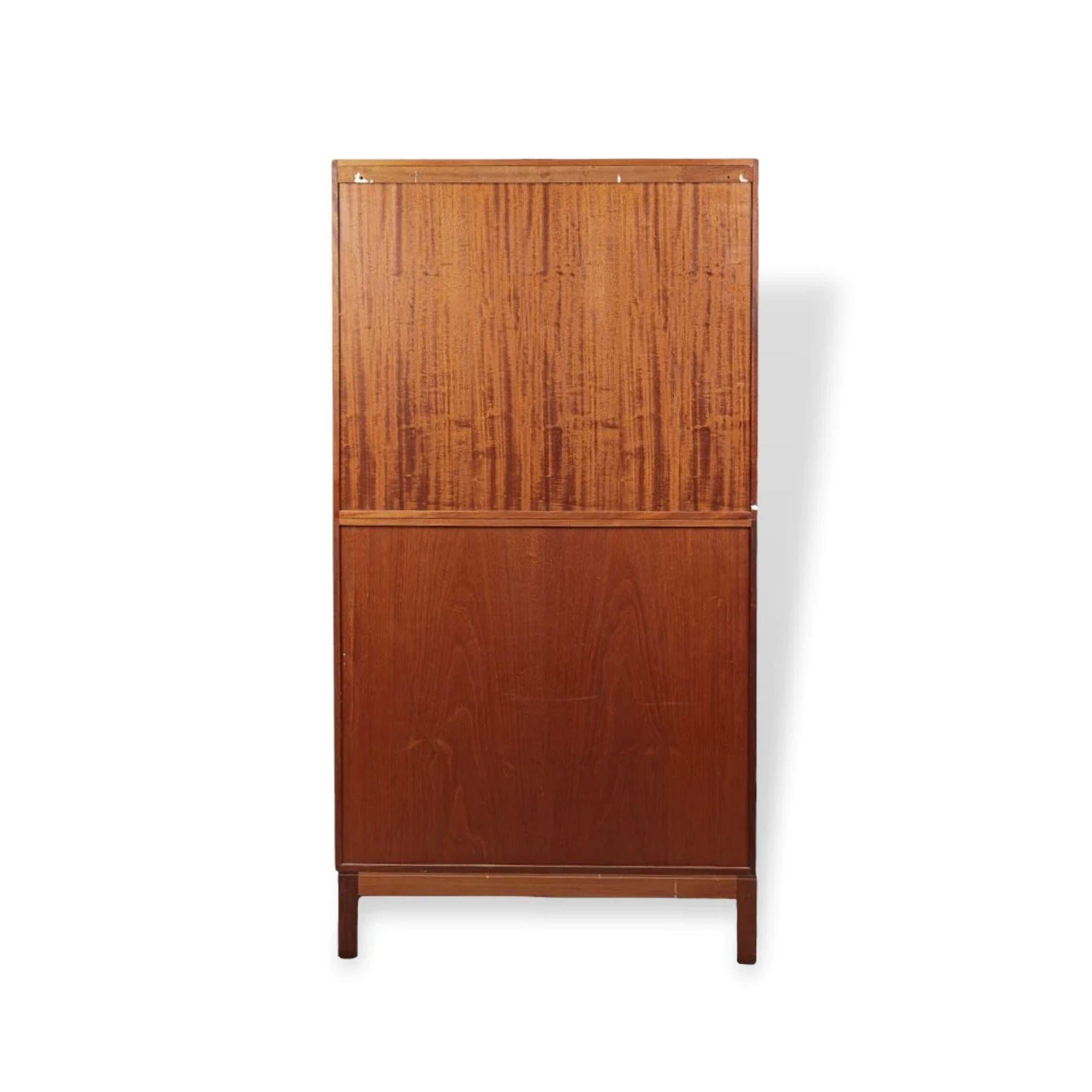 Teak Midcentury Danish Wood Storage Cabinets with Glass Doors & File Drawer