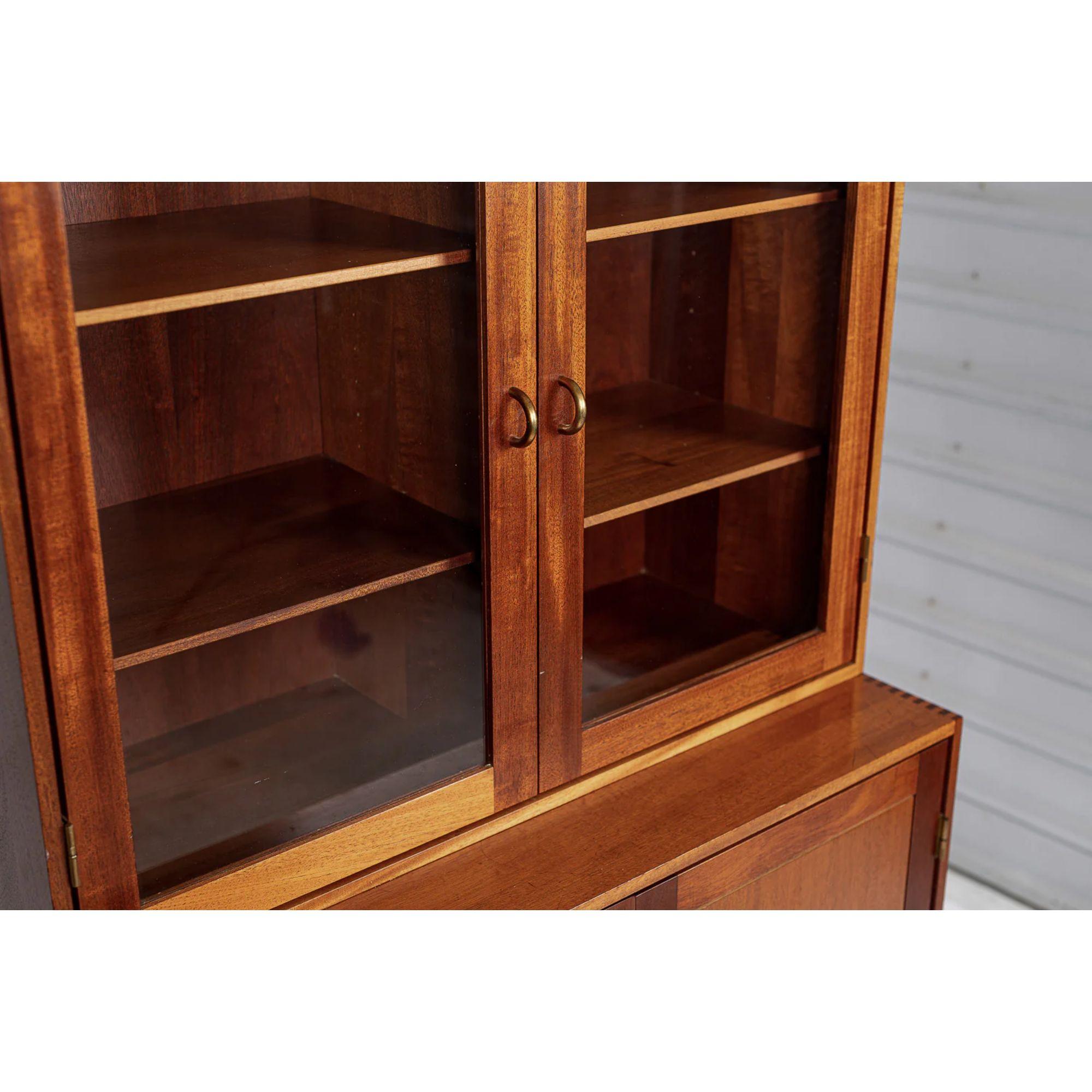 Midcentury Danish Wood Storage Cabinets with Glass Doors & File Drawer 2