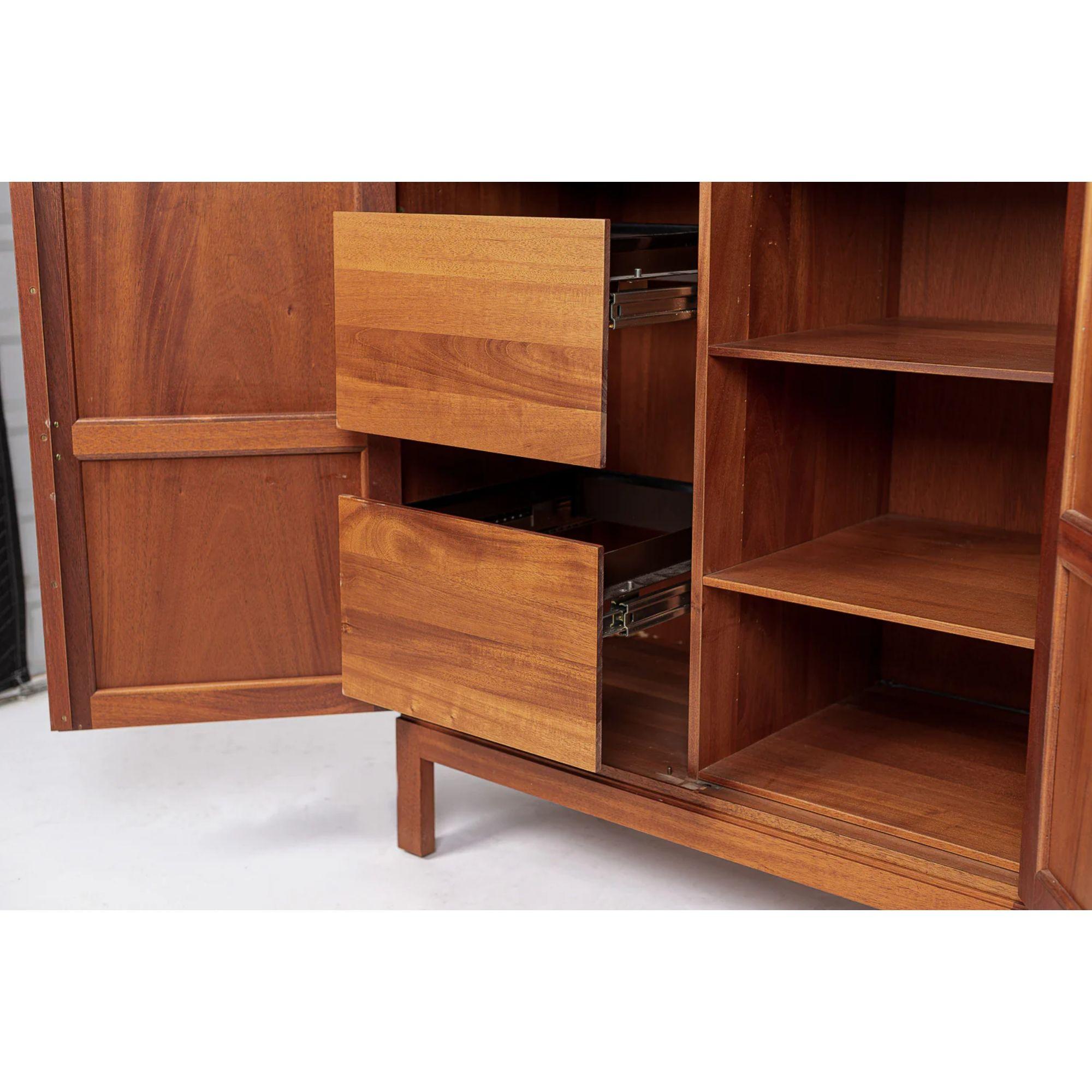 Midcentury Danish Wood Storage Cabinets with Glass Doors & File Drawer 3