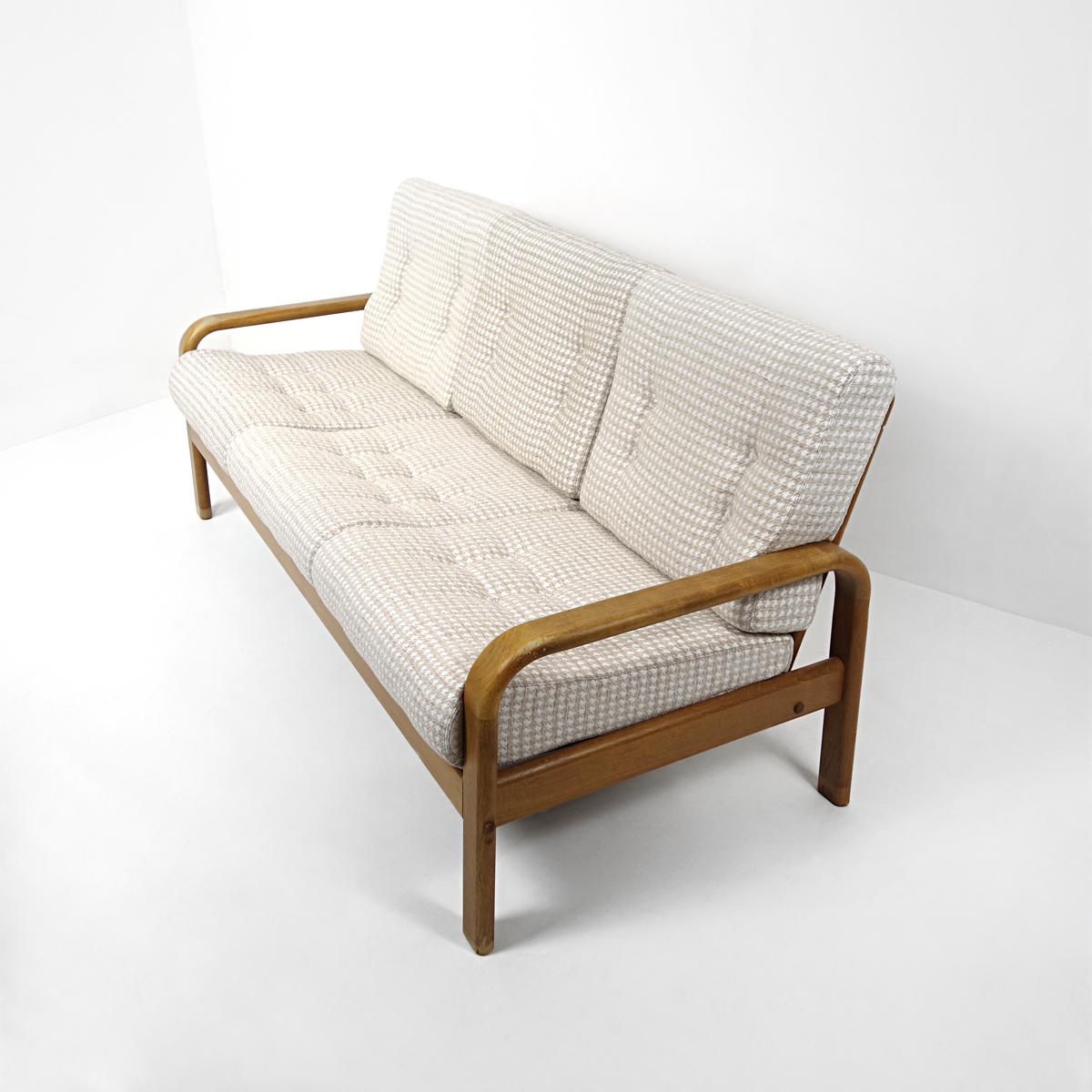 Mid-Century Modern Mid-Century Danish Wooden Sofa Reupholstered in Houndstooth Fabric