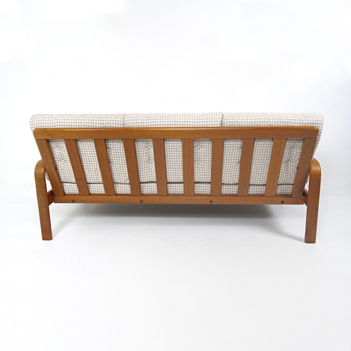 20th Century Mid-Century Danish Wooden Sofa Reupholstered in Houndstooth Fabric
