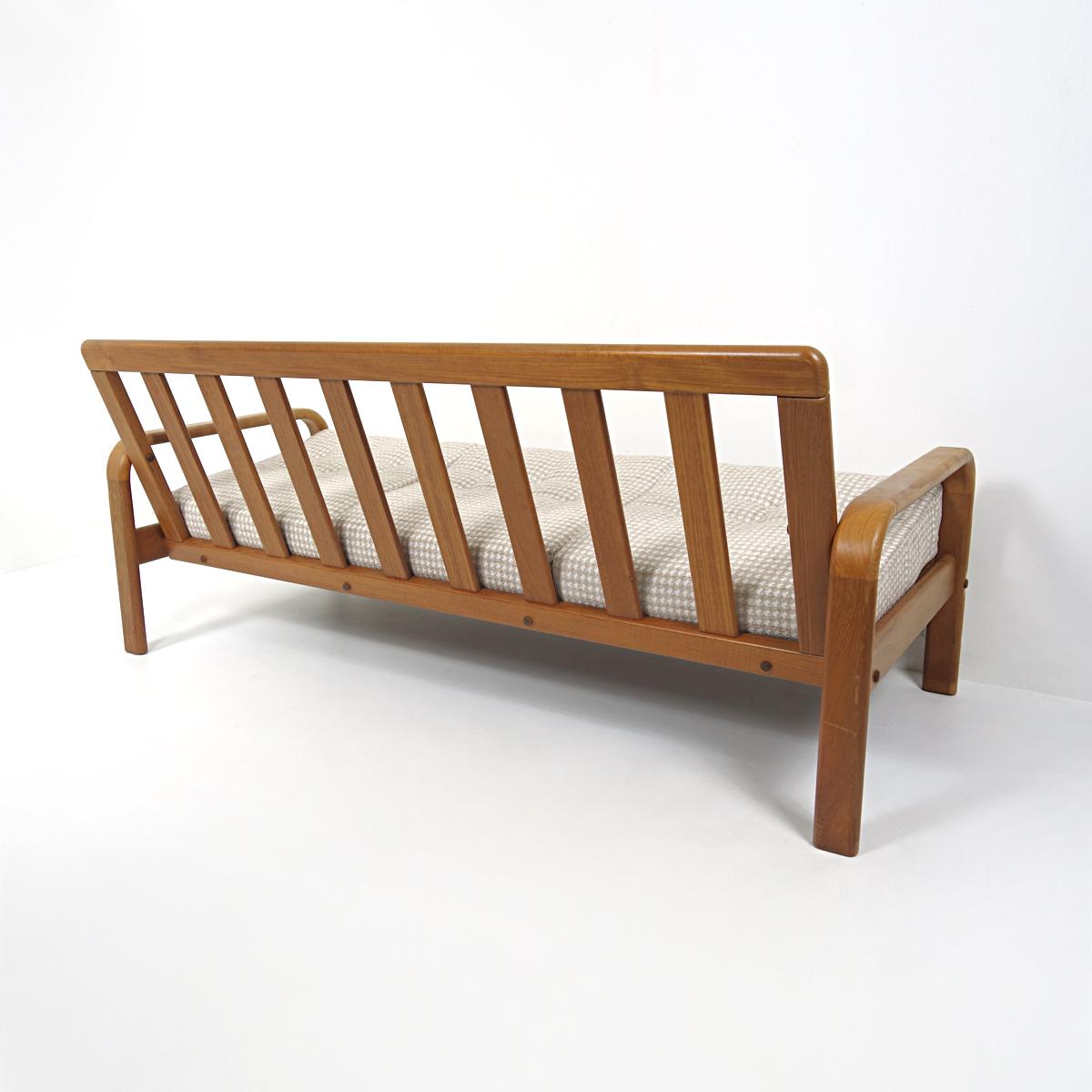 Mid-Century Danish Wooden Sofa Reupholstered in Houndstooth Fabric 1