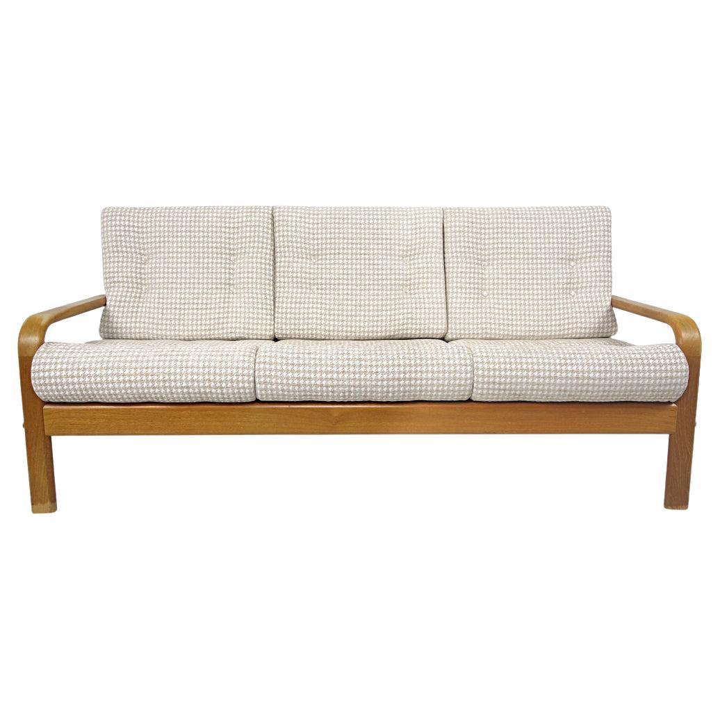 Mid-Century Danish Wooden Sofa Reupholstered in Houndstooth Fabric