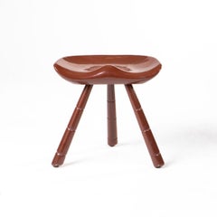 Mid-Century Danish Wooden Stool with Saddle Seat and Terracotta Lacquer