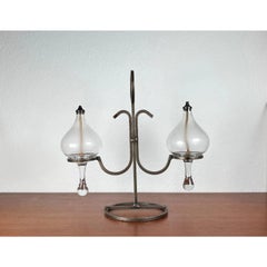 Mid-Century Danish Wrought Iron and Glass Oil Table Lamp, 1960s