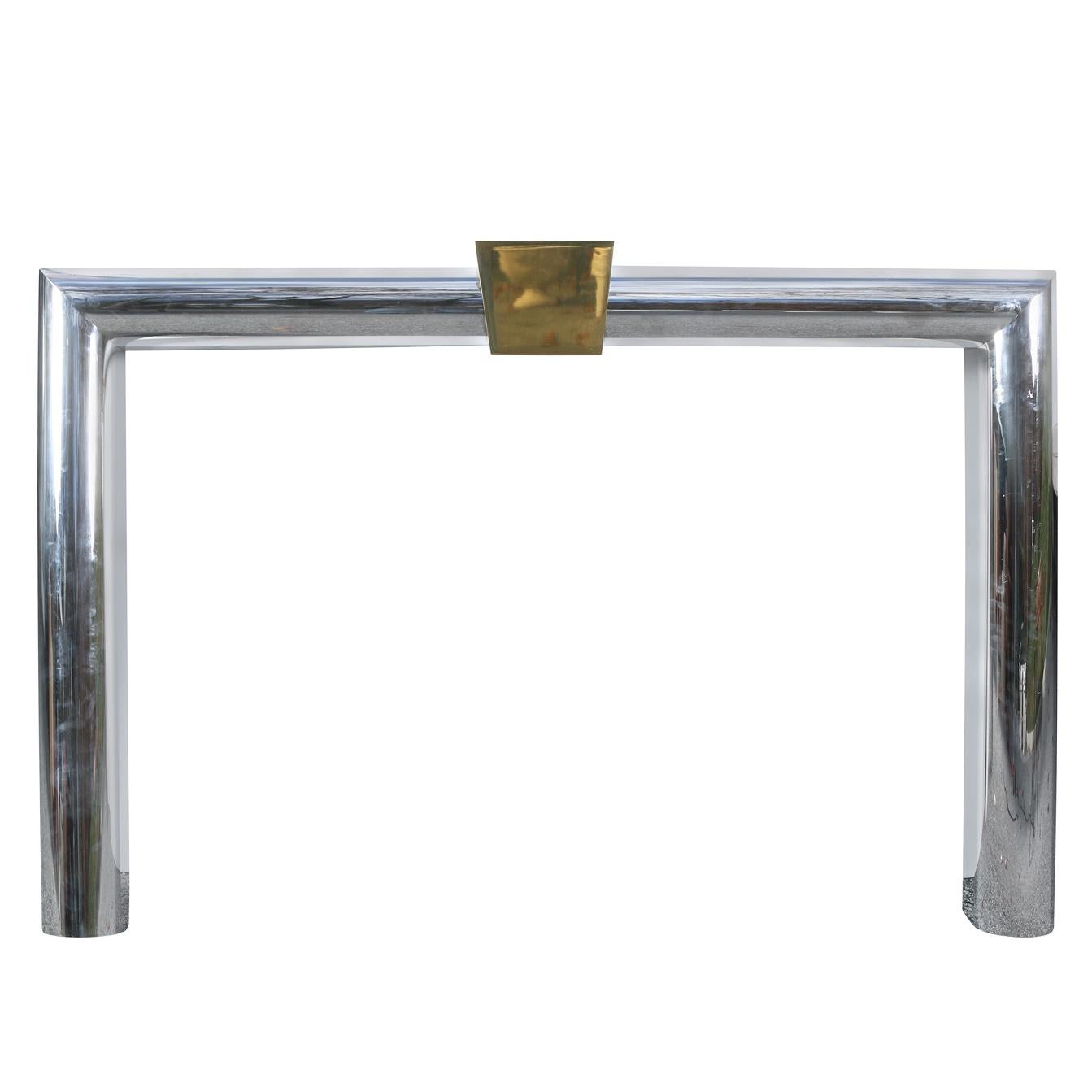 Mid-Century Danny Alessandro Chrome and Brass Fireplace Mantel For Sale