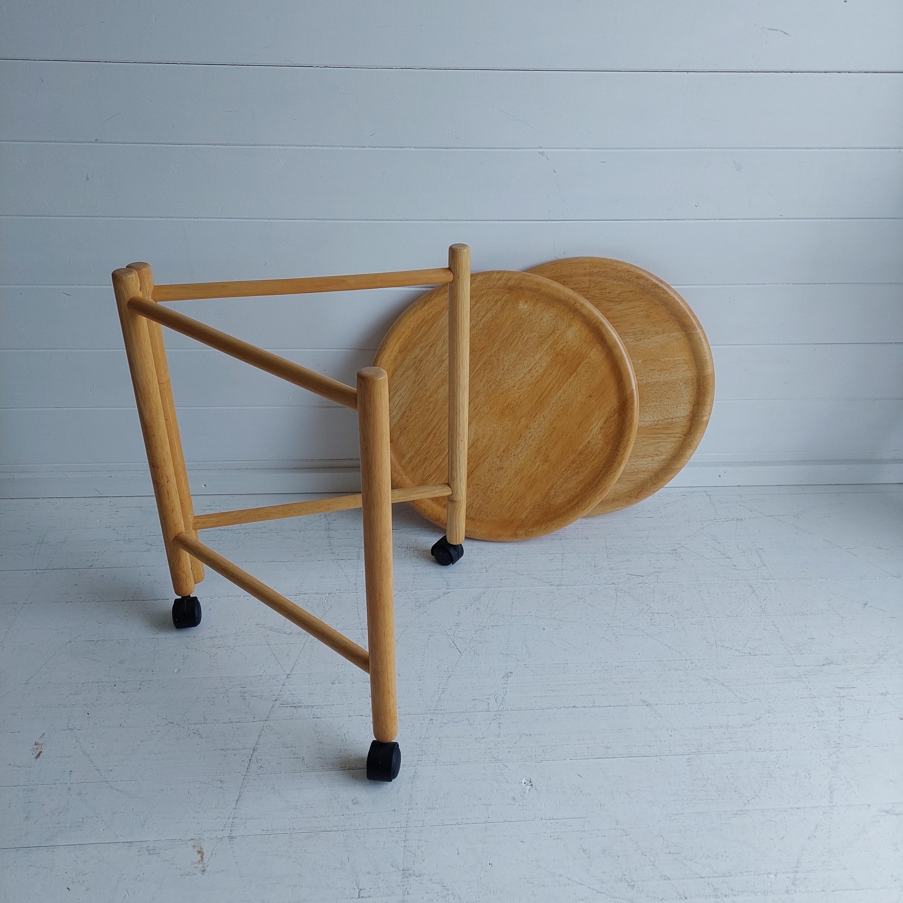 Beech Mid-Century Dansk Jens Quistgaard Danish 2-Tier Round Trolley Lazy Susan 70s