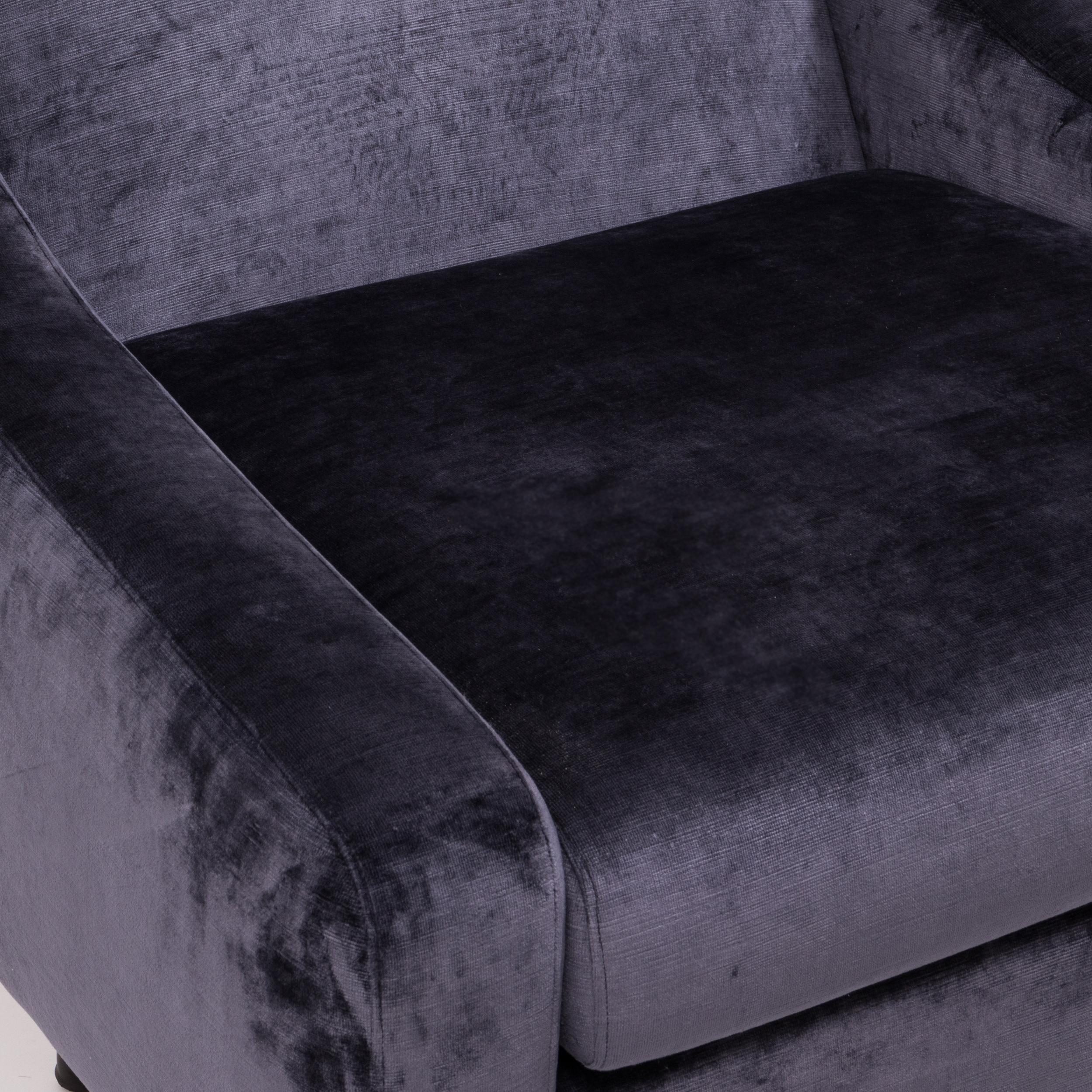 Midcentury Modern Dunkelblauer Samt-Sessel 3