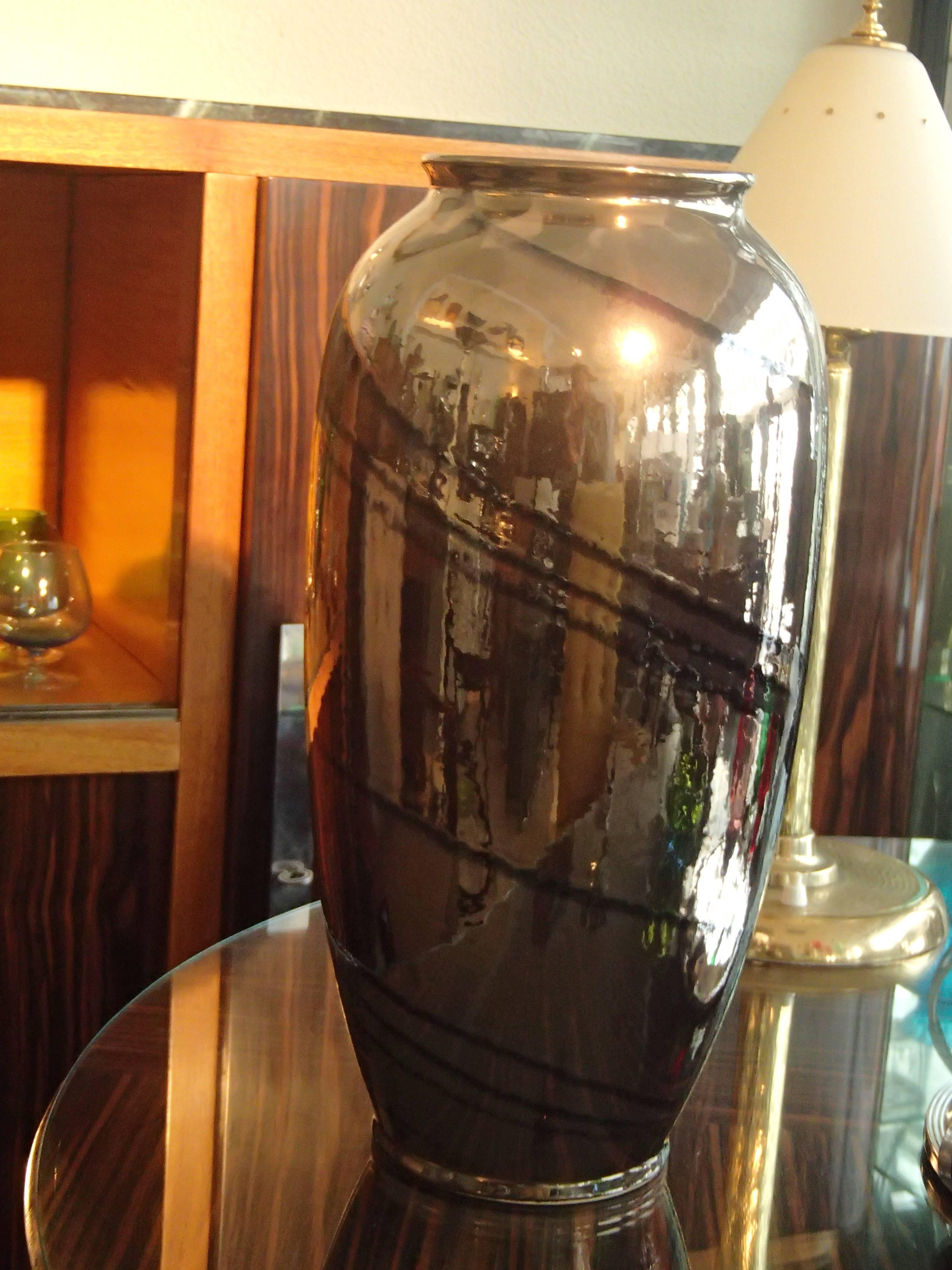 Midcentury Dark Bronze and Black Glaze Large Ceramic Vase Bay W:-Germany For Sale 2