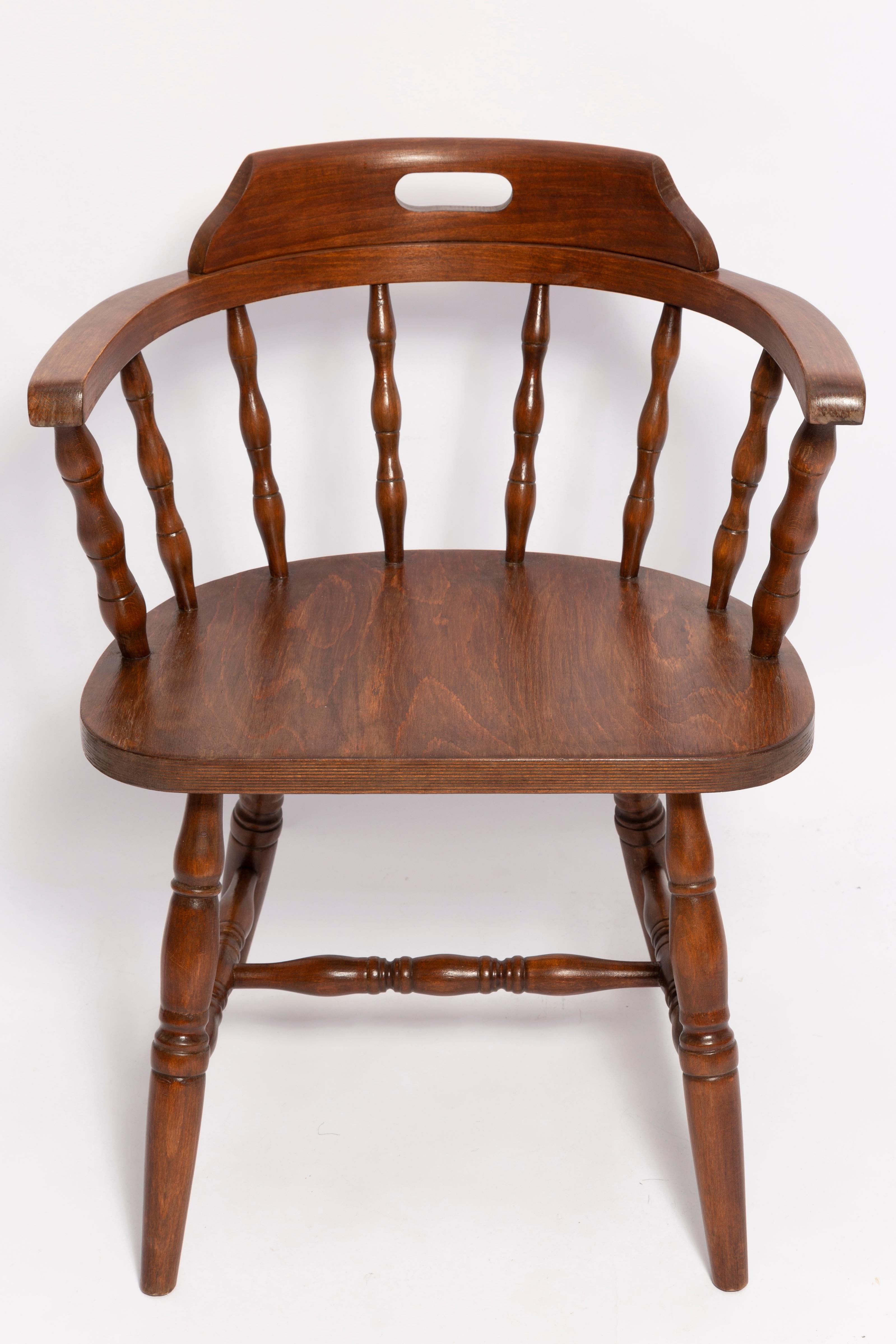 Chair designed by prof. Rajmund Halas. Is is called Bonanza Chair. 

Made of beechwood. Chair is after a complete renovation, the woodwork has been refreshed. 

Chair is stabile and very shapely. 

Chair was produced in former furniture