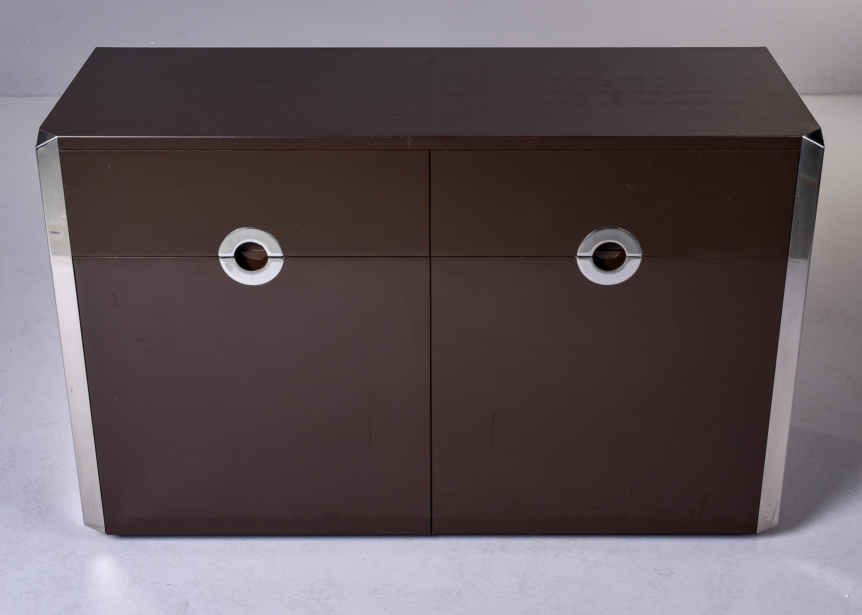 Mid-Century Modern Mid Century Dark Brown Lacquered Cabinet with Chrome Pulls
