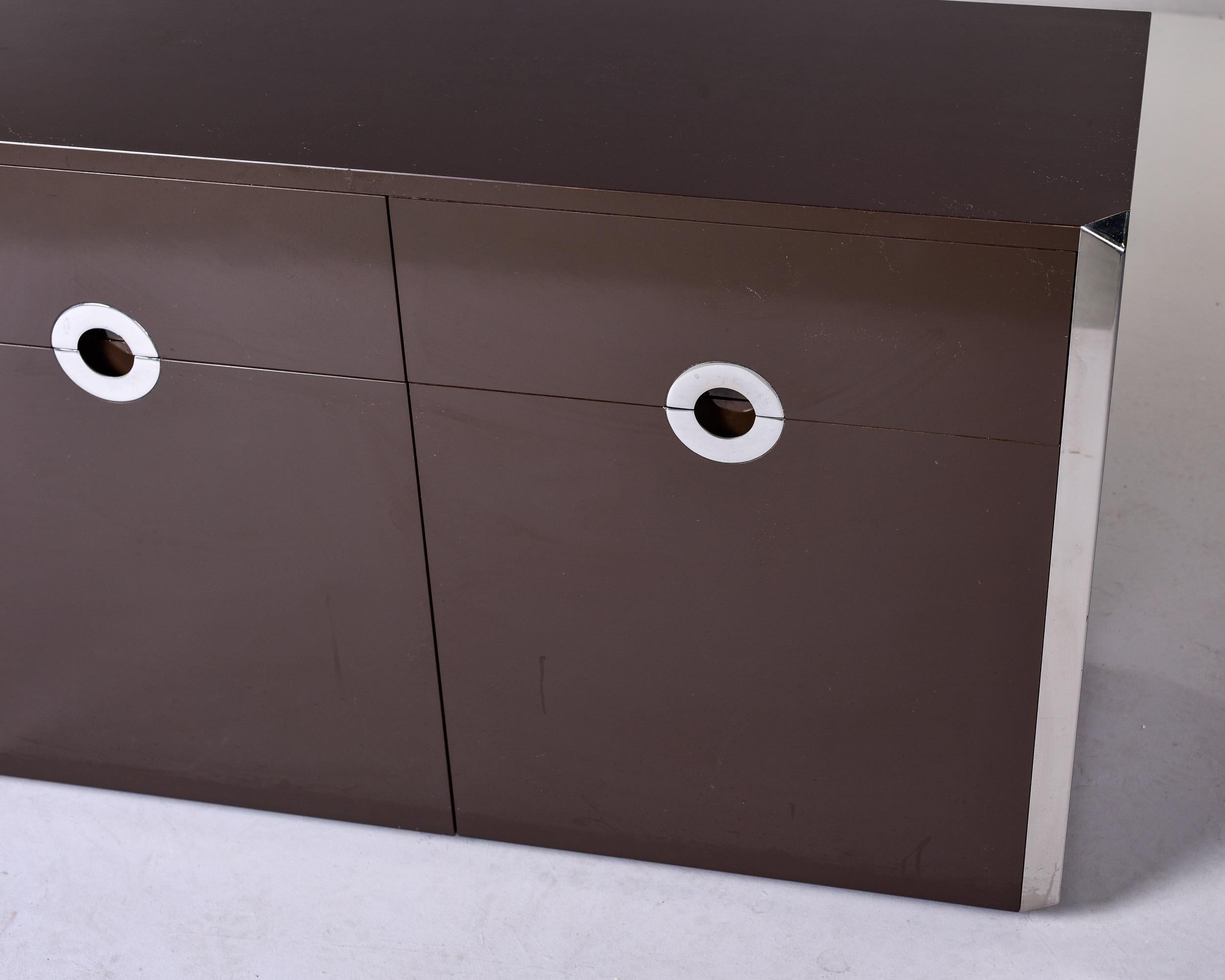 Italian Mid Century Dark Brown Lacquered Cabinet with Chrome Pulls