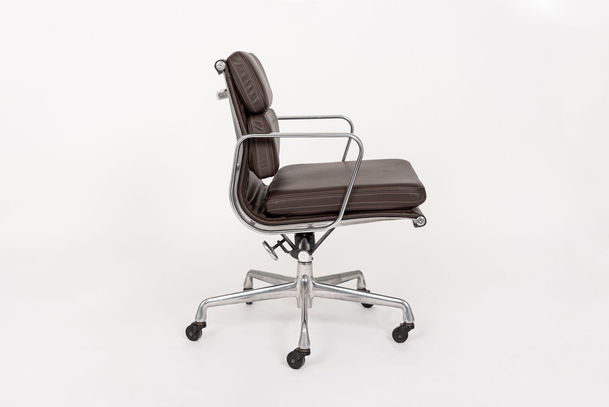 Herman Miller Eames Dark Brown Leather Desk Chair Soft Pad For Sale 4