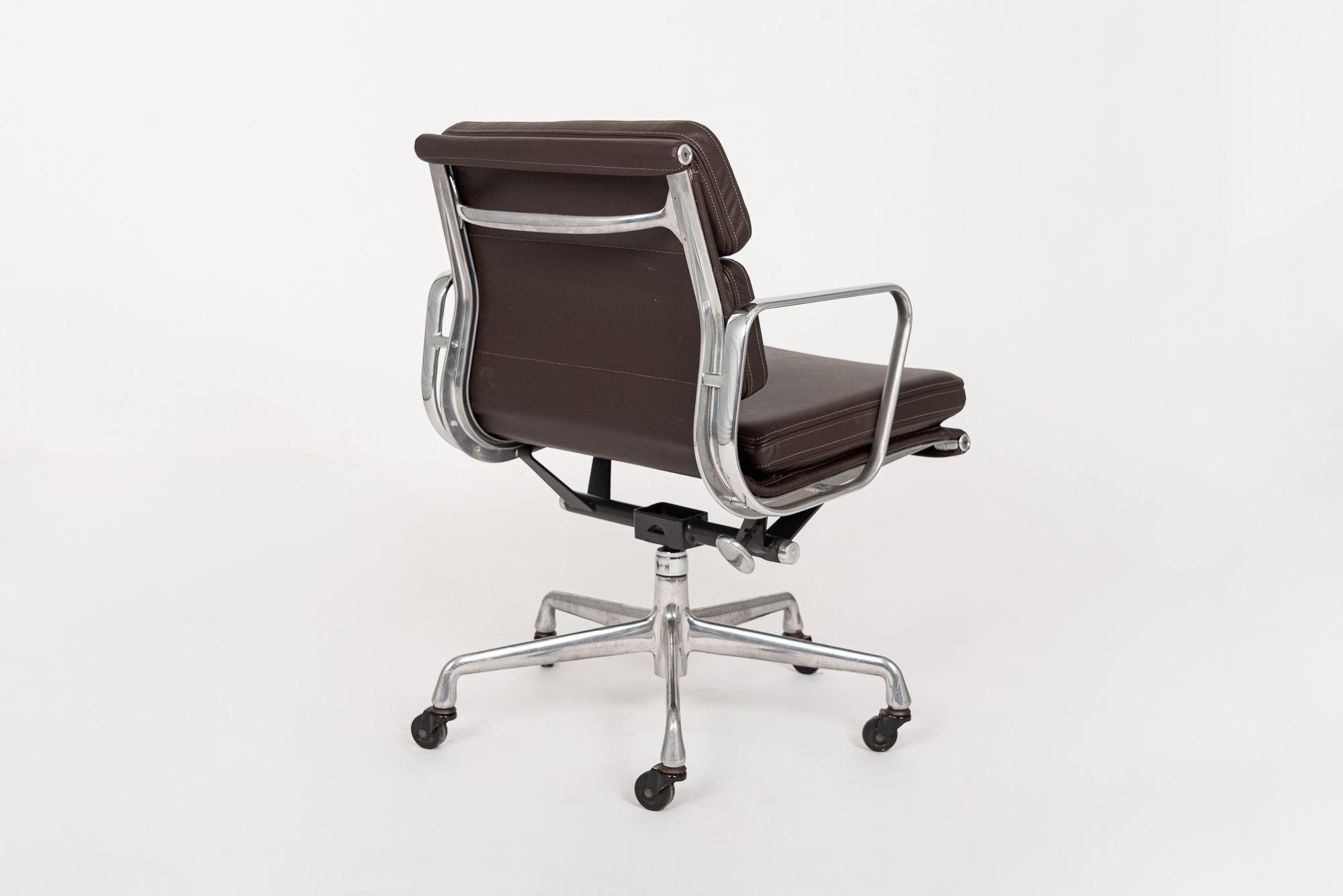 Herman Miller Eames Dark Brown Leather Desk Chair Soft Pad For Sale 5