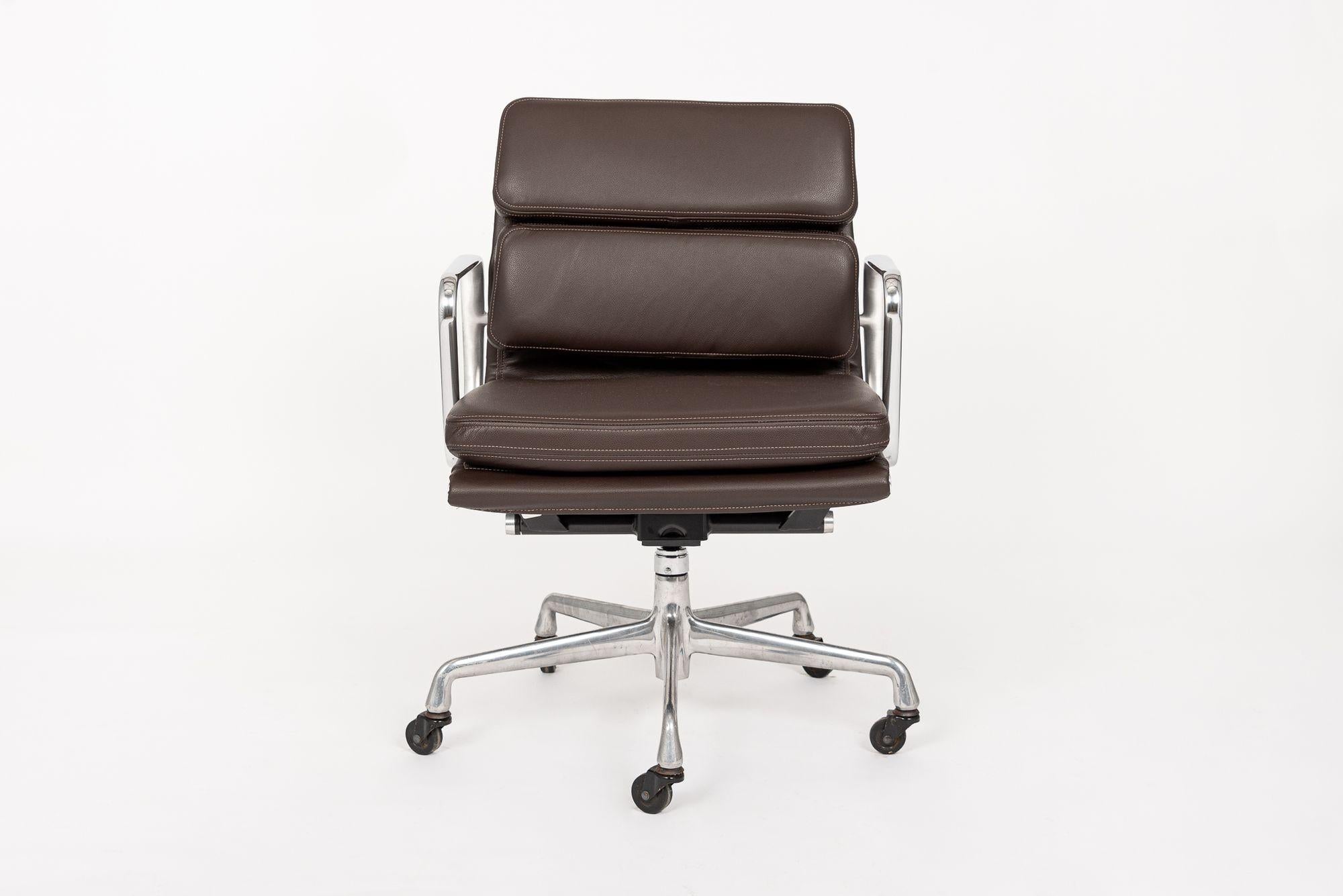 American Herman Miller Eames Dark Brown Leather Desk Chair Soft Pad For Sale