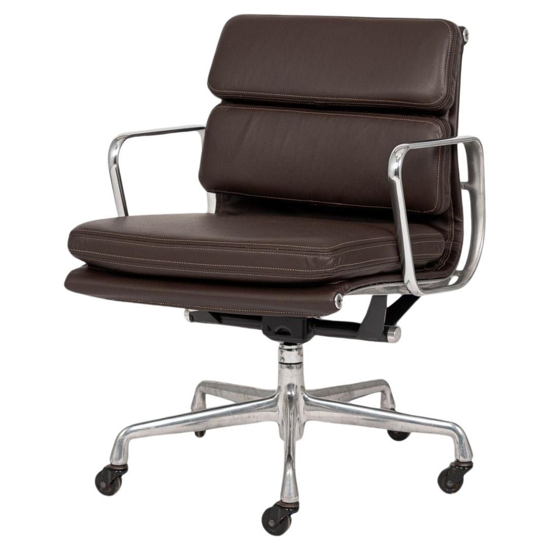 Herman Miller Eames Dark Brown Leather Desk Chair Soft Pad For Sale