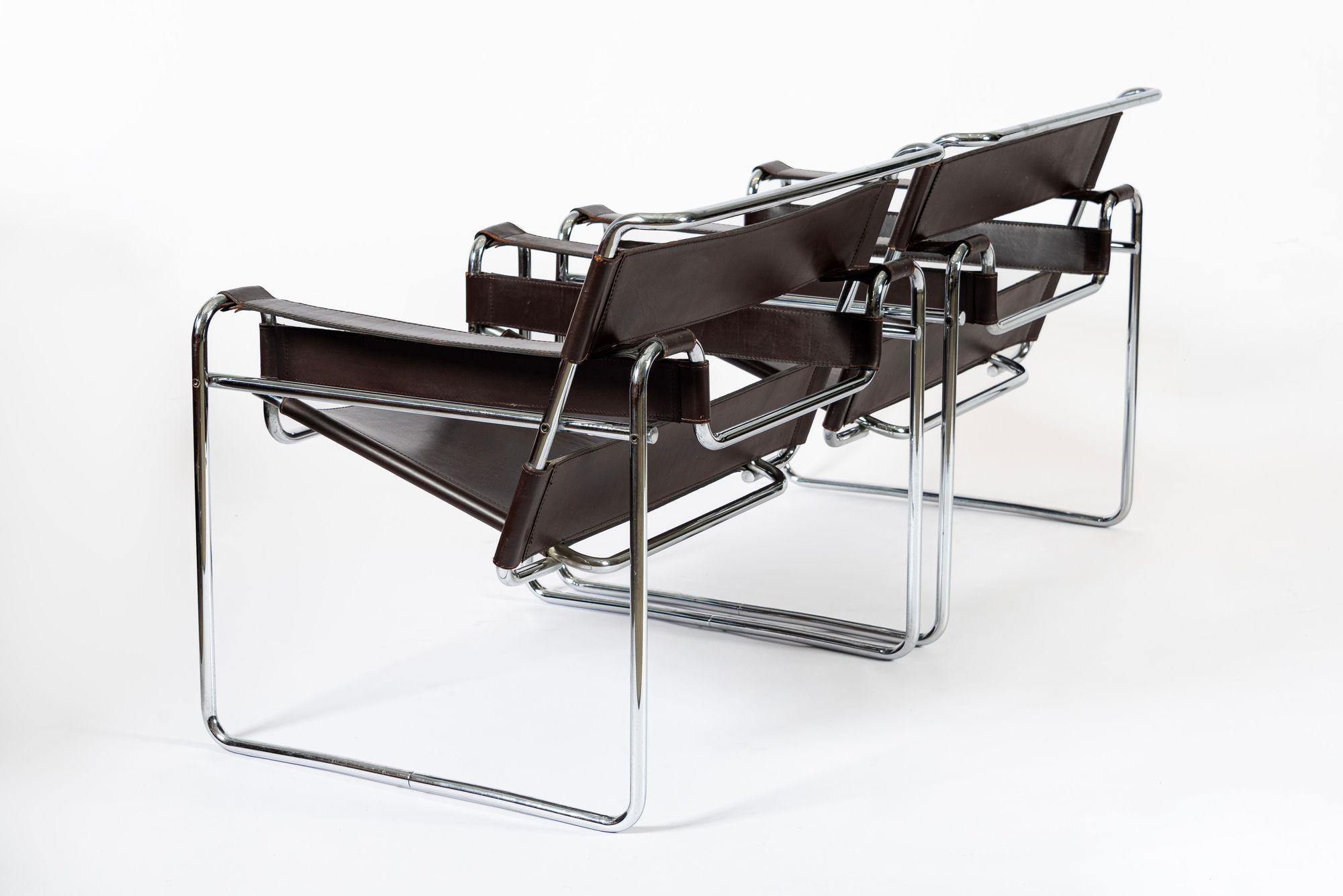 Fauteuils Wassily en cuir brun foncé du milieu du siècle par Marcel Breuer pour Knoll en vente 6