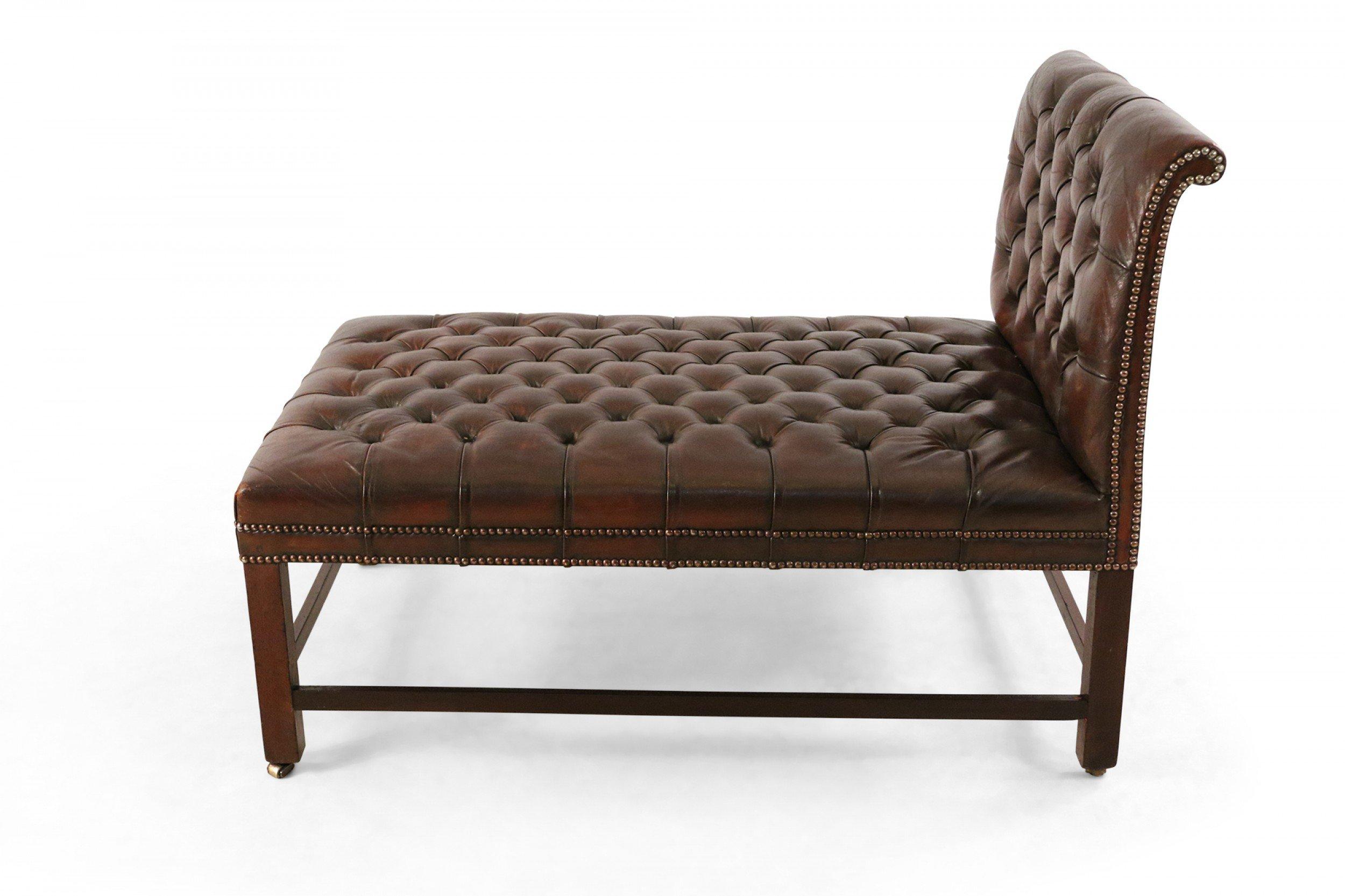 Mid-Century Dark Brown Tufted Leather Psychiatrist Couch For Sale 1