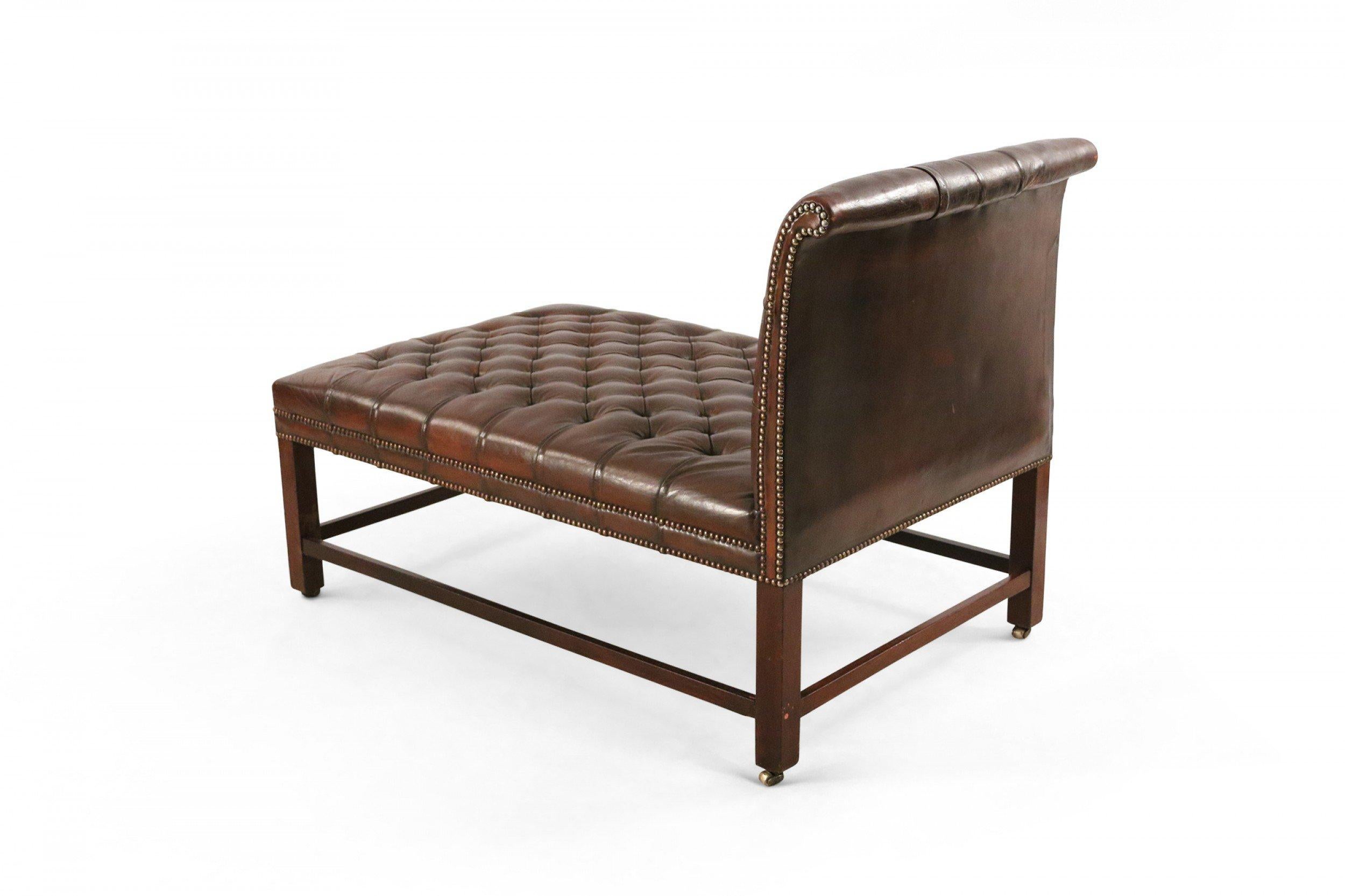 Mid-Century Dark Brown Tufted Leather Psychiatrist Couch For Sale 2