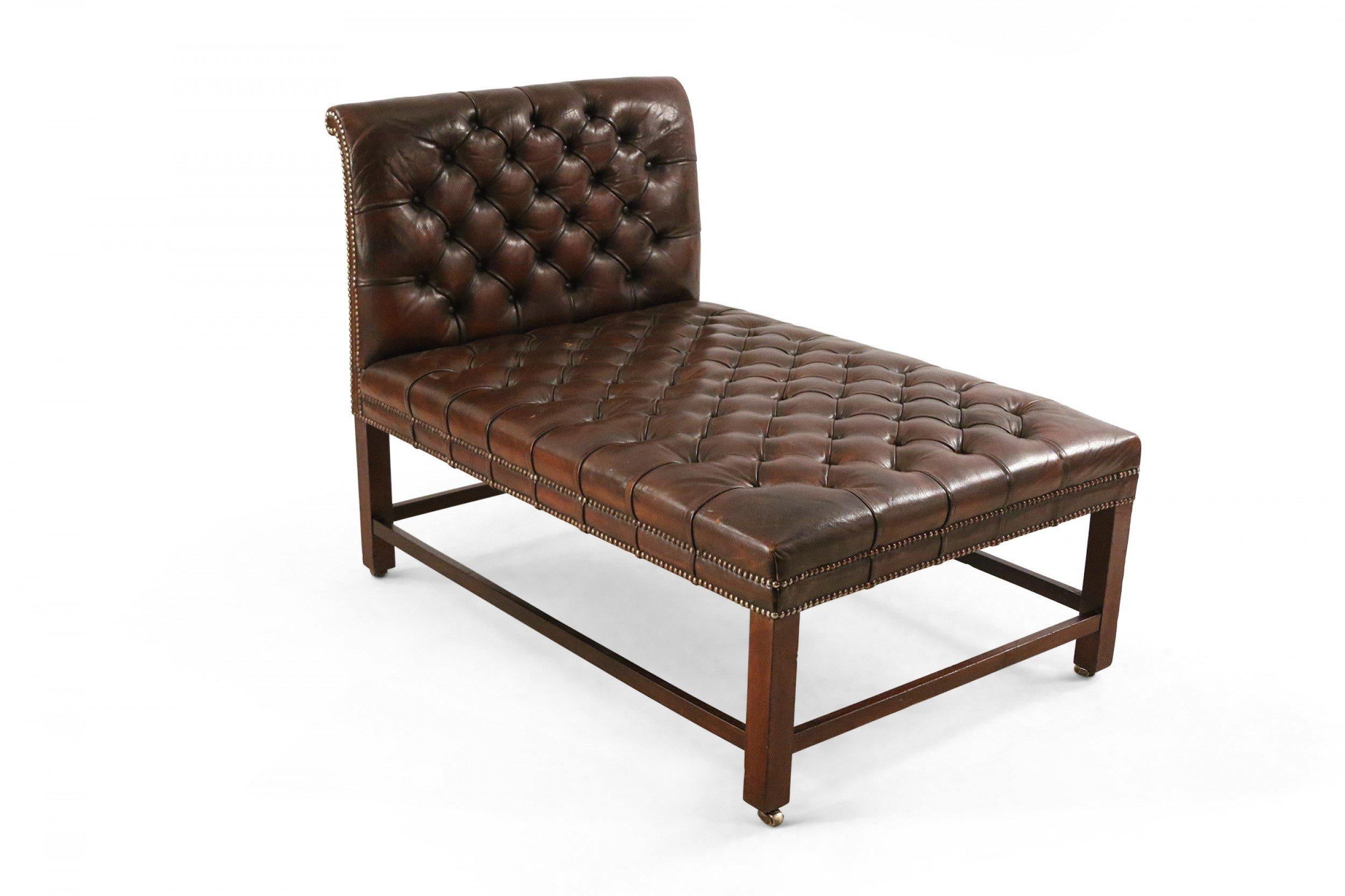 Mid-Century Dark Brown Tufted Leather Psychiatrist Couch For Sale 4