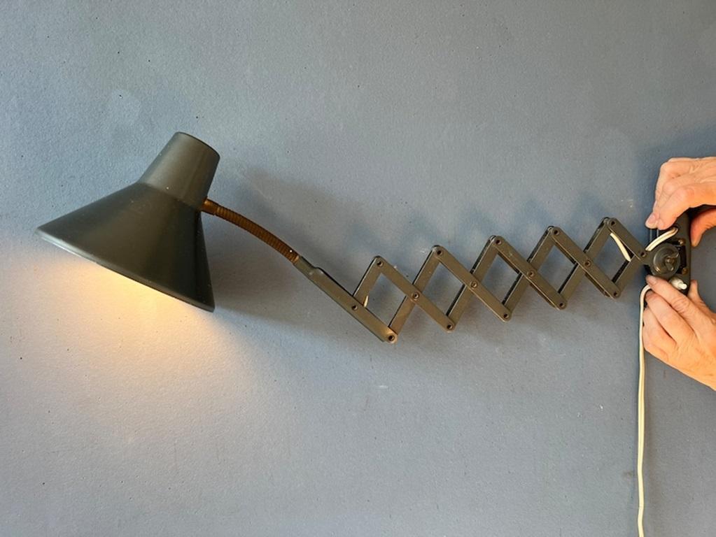 20th Century Mid Century Dark Gray Metal Scissor Extendable Wall Lamp, 1970s For Sale
