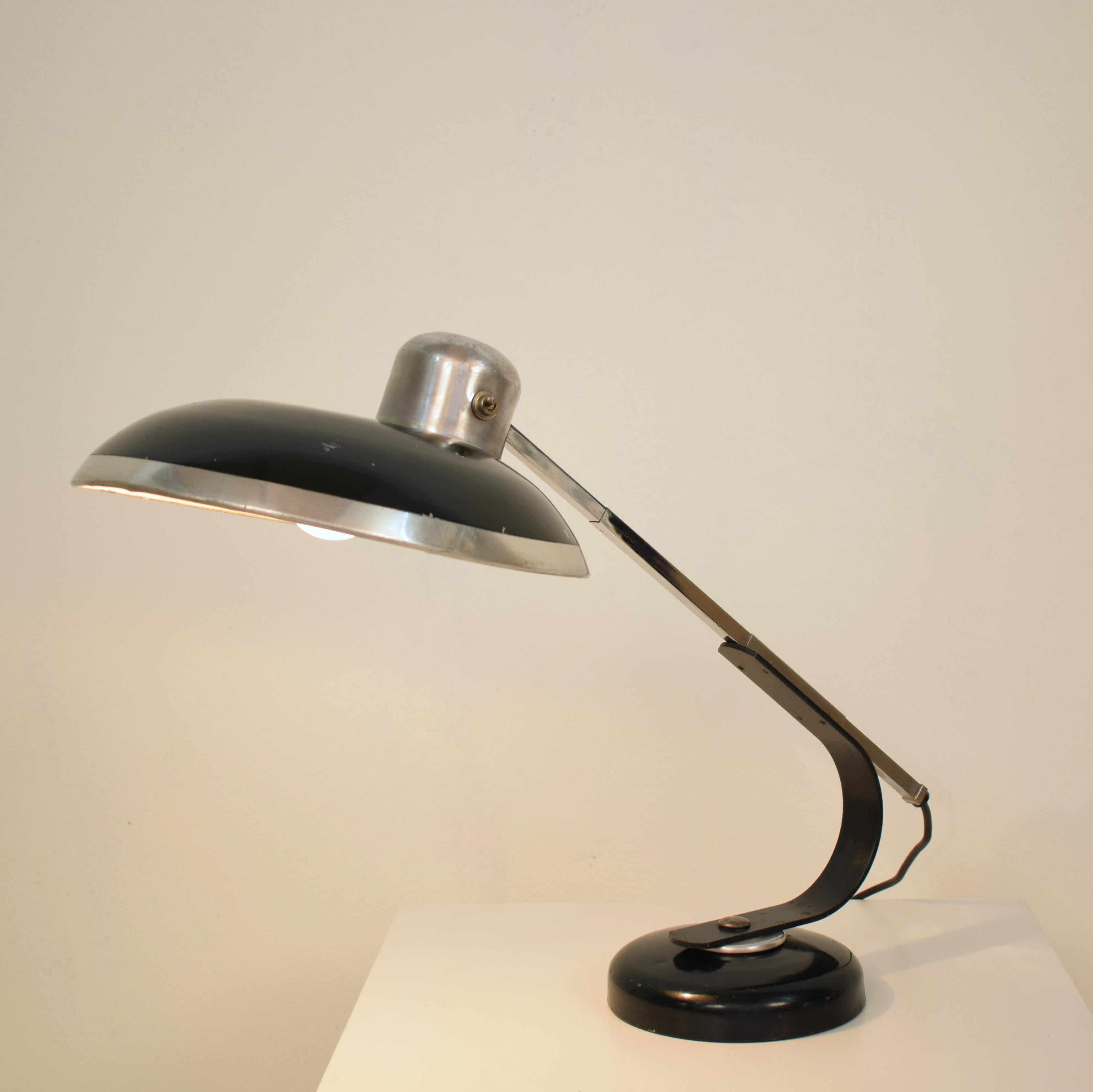 Midcentury Dark Green French Table Lamp with Telescope Function, circa 1945 For Sale 2