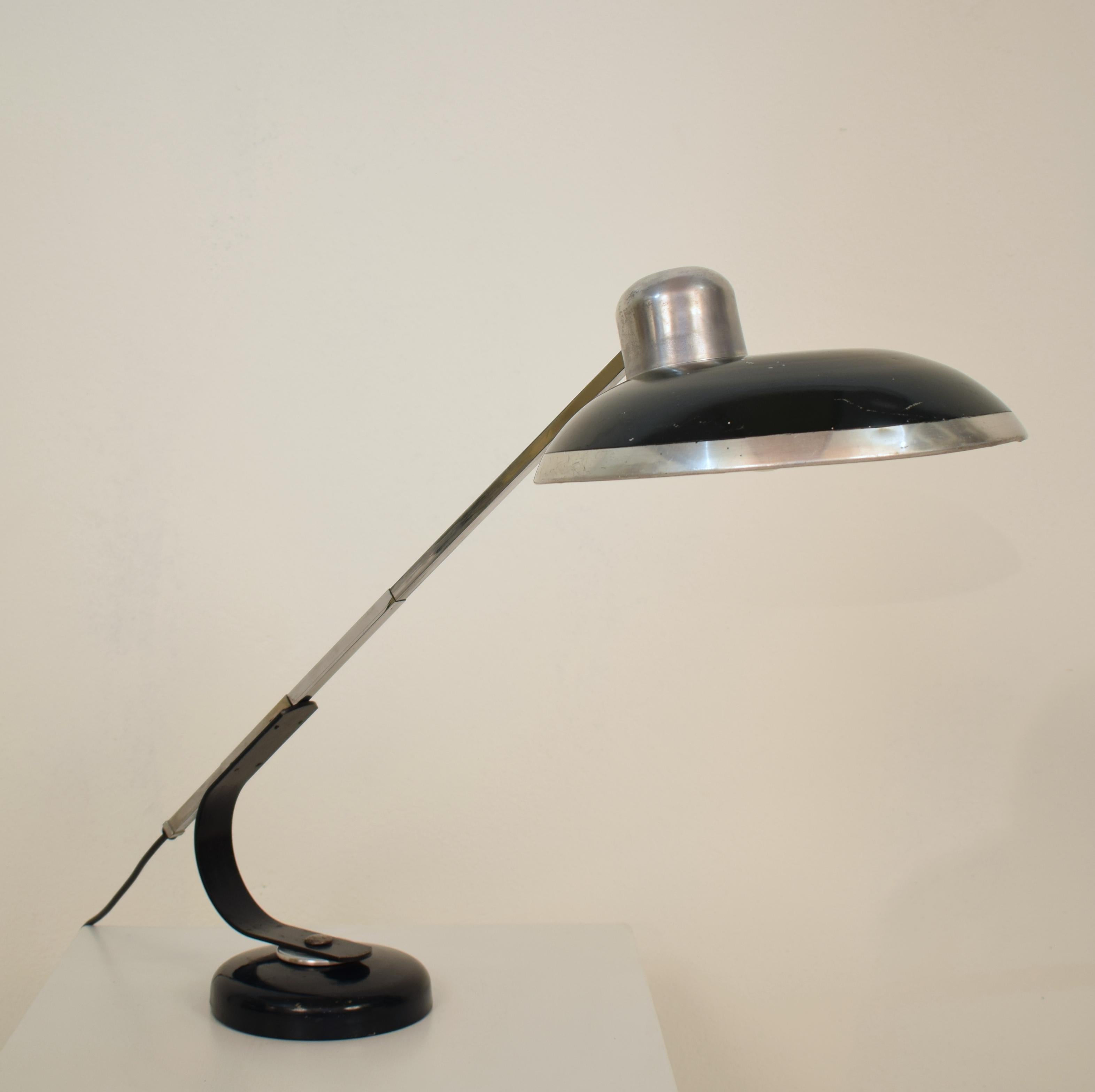 Mid-Century Modern Midcentury Dark Green French Table Lamp with Telescope Function, circa 1945 For Sale