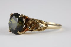 Mid-Century Dark Green Sphene Solitaire Ring