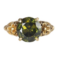 Mid-Century Dark Green Sphene Solitaire Ring