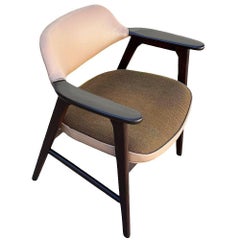Poltrone decorative in rovere scuro in stile Mid-Century con seduta beige di Paoli Furniture, set da 3
