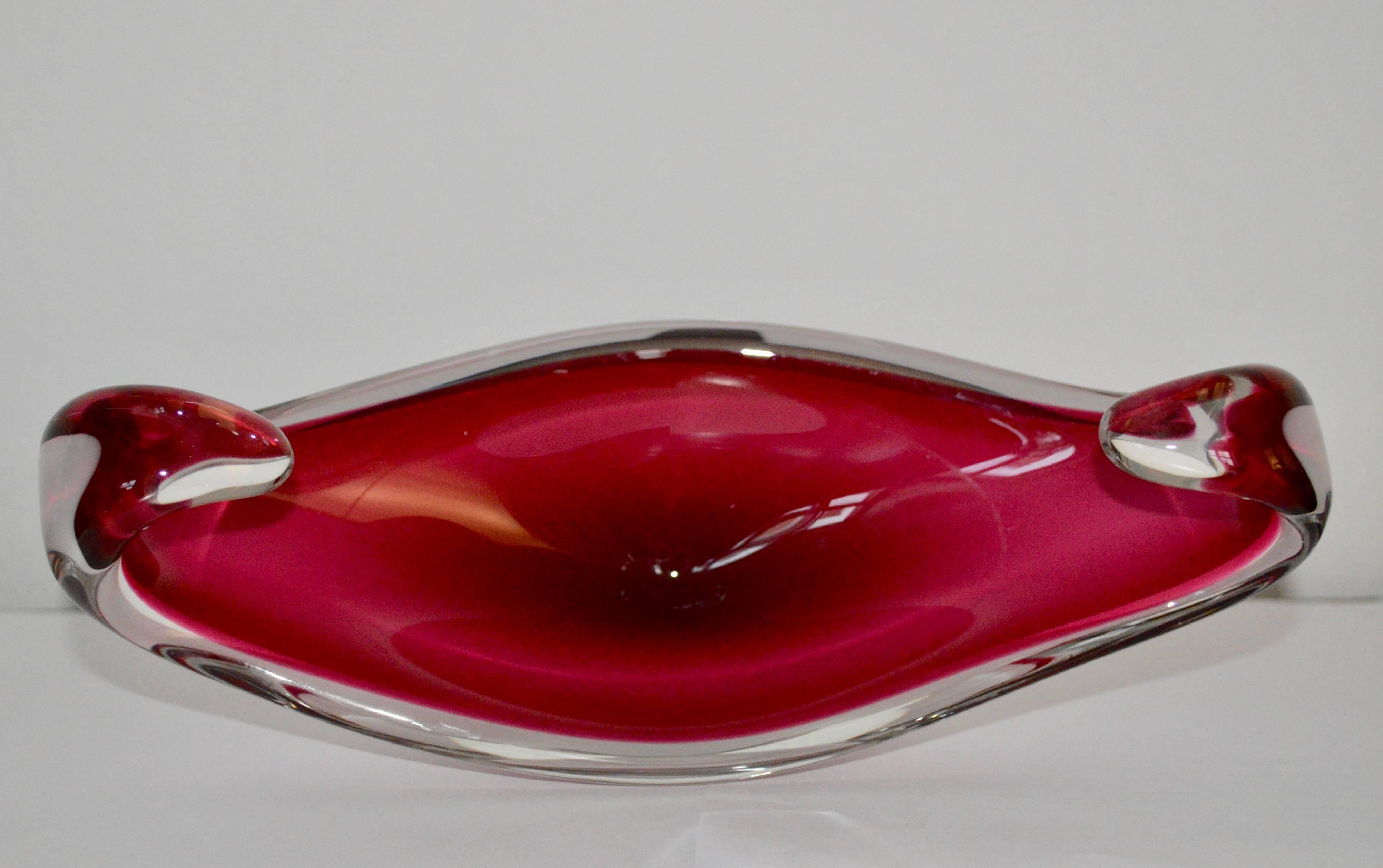 Art Glass Midcentury Dark Pink Flygfors Centerpiece For Sale