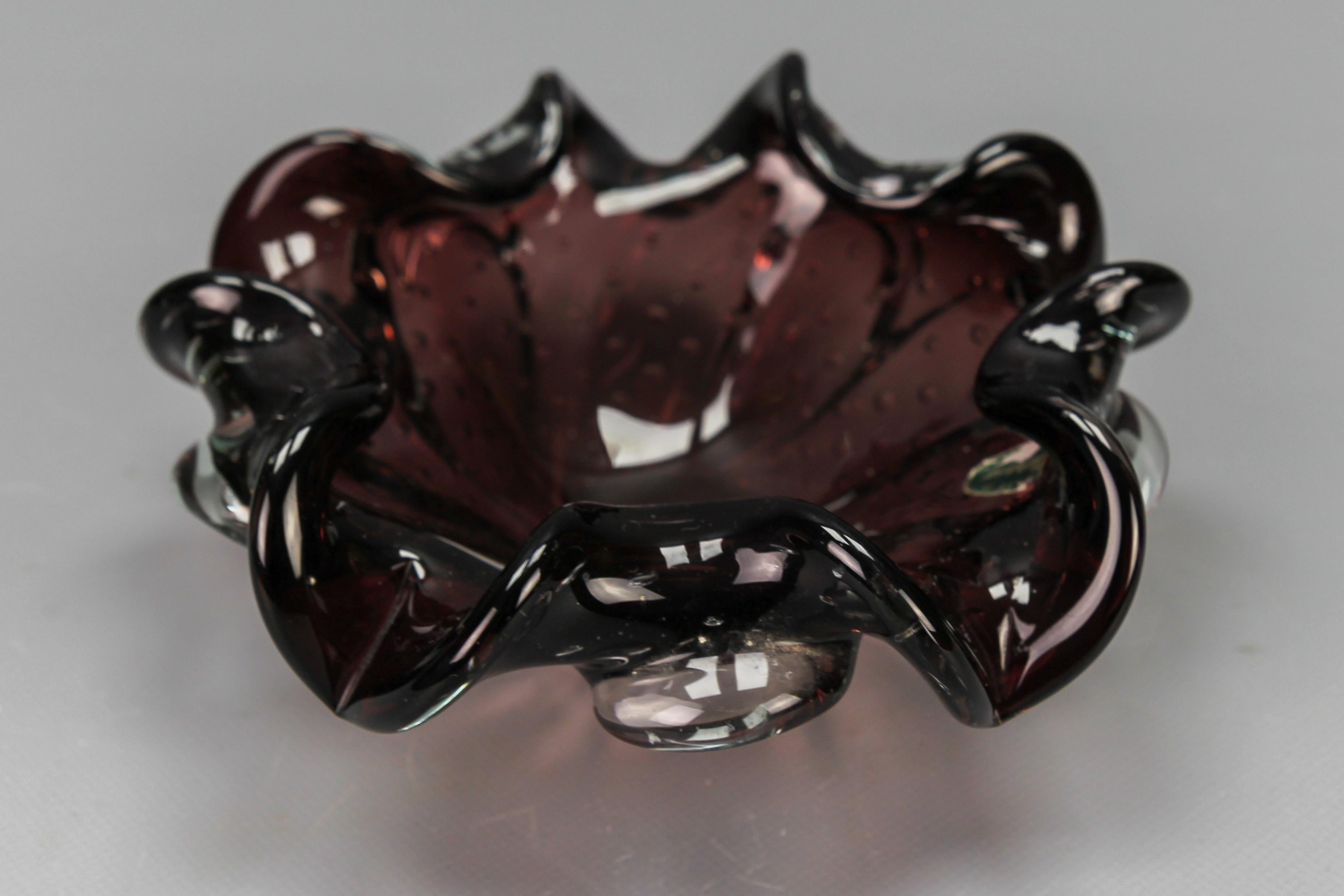Mid-Century Dark Purple Murano Bubble Glass Bowl, Italy For Sale 3