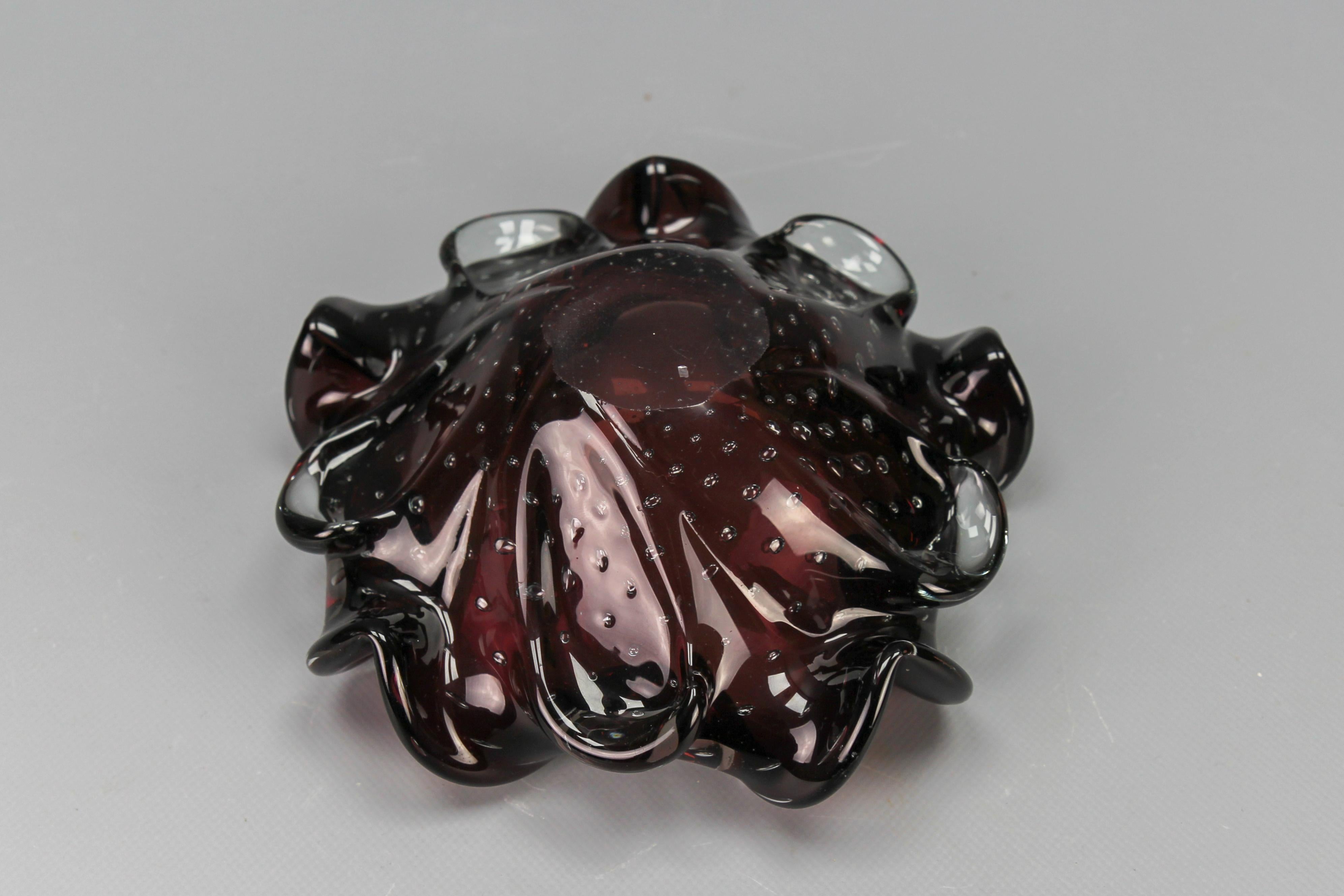 Mid-Century Dark Purple Murano Bubble Glass Bowl, Italy For Sale 6