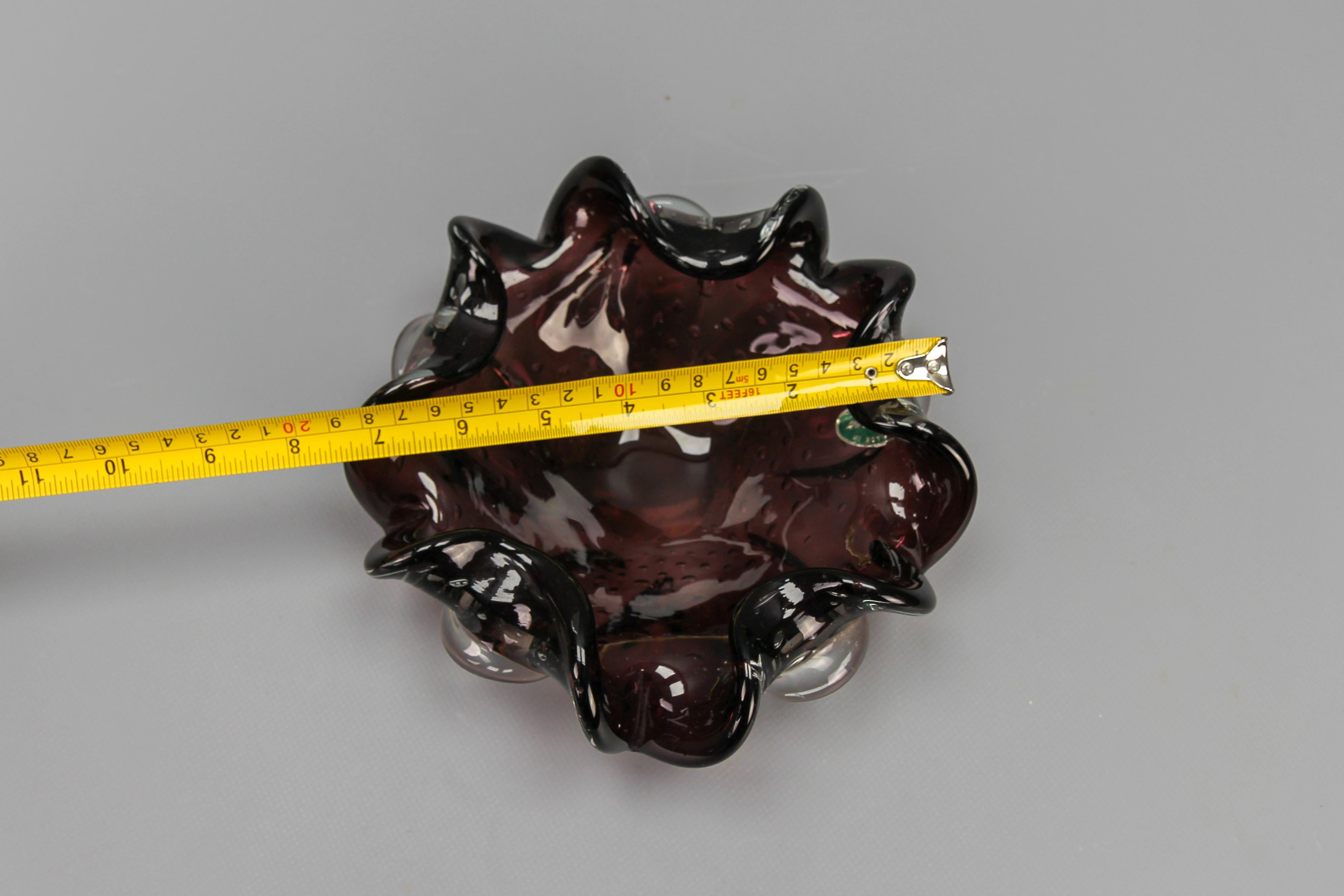 Mid-Century Dark Purple Murano Bubble Glass Bowl, Italy For Sale 8