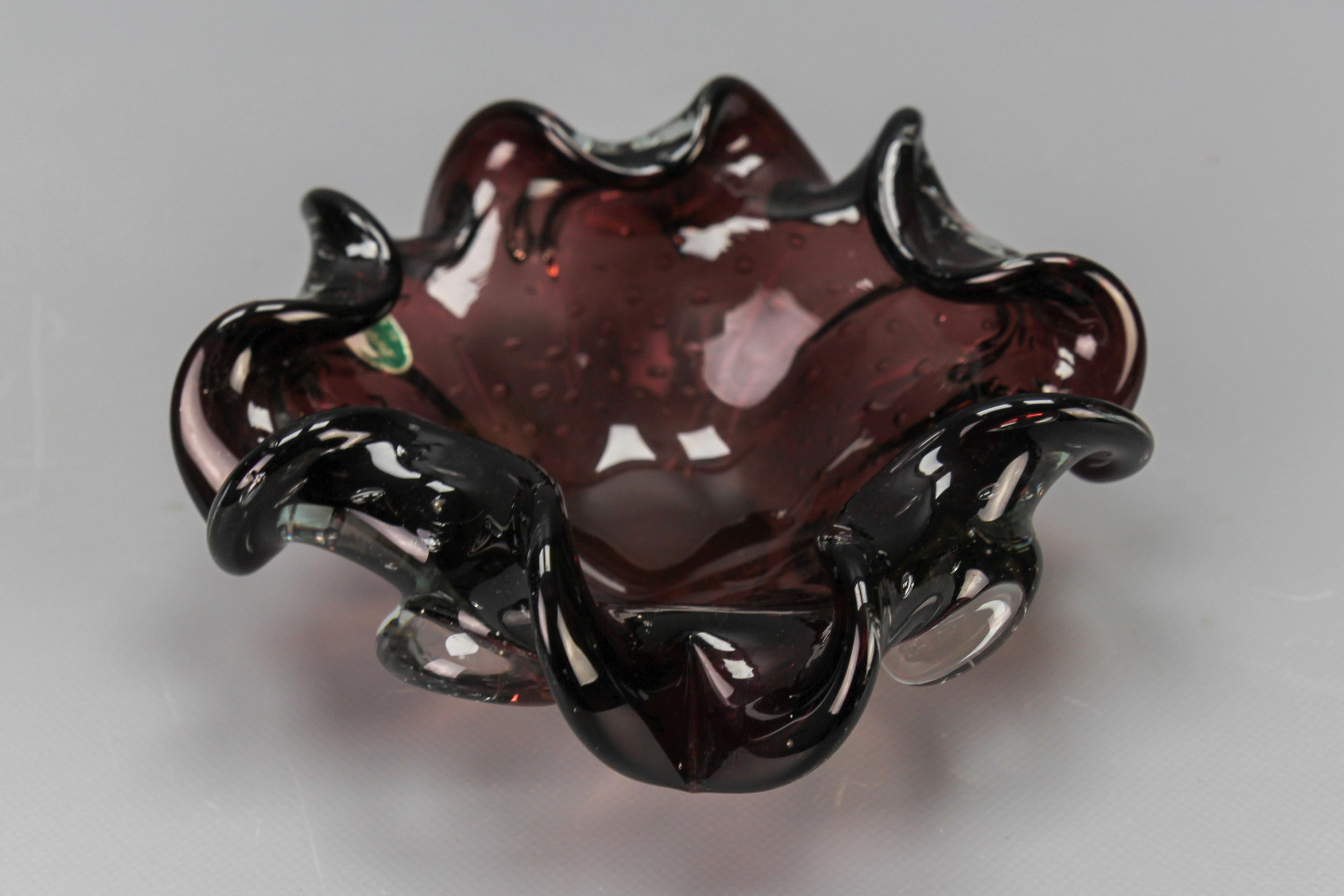 Mid-Century Dark Purple Murano Bubble Glass Bowl, Italy For Sale 9