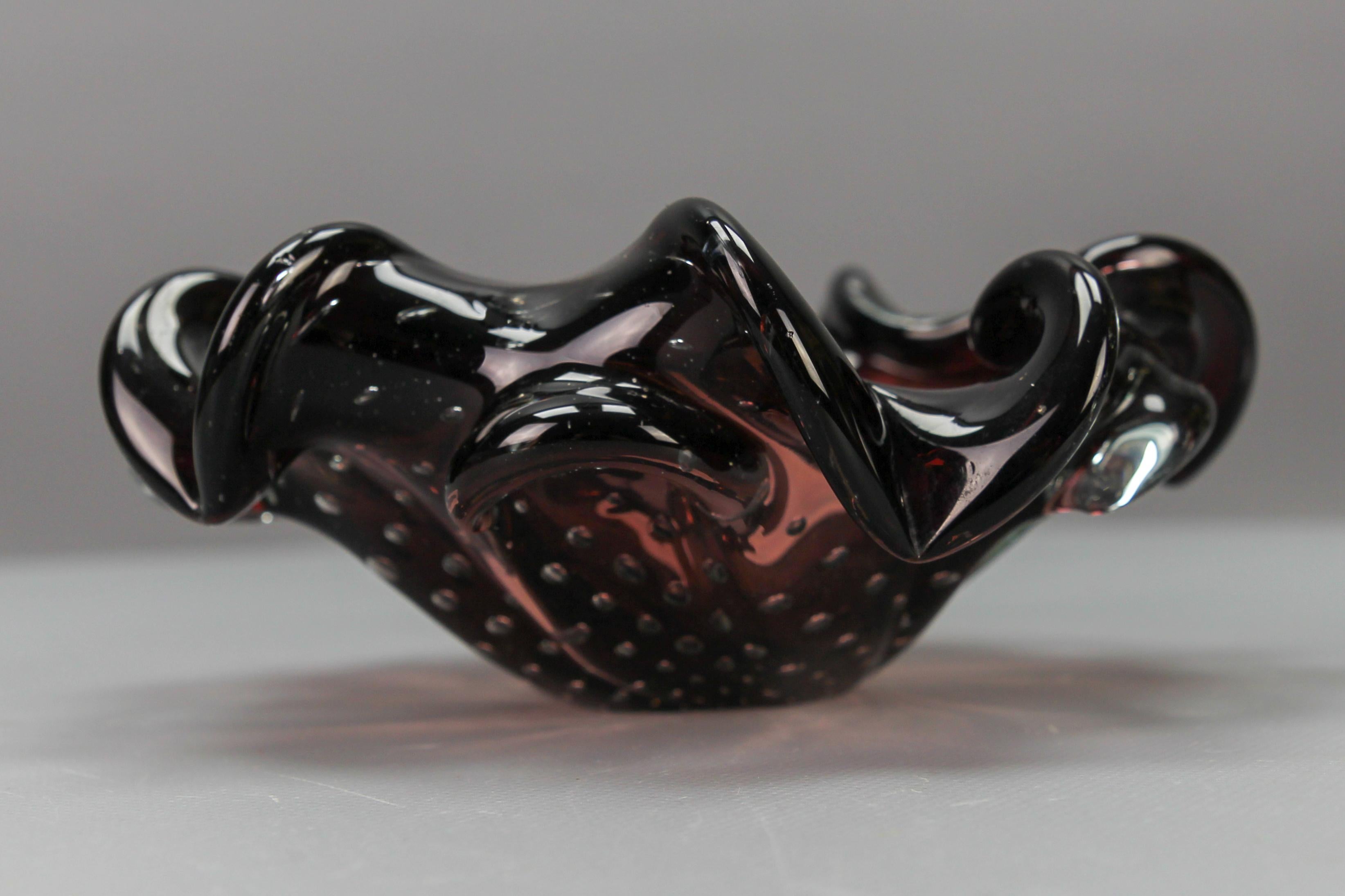 Mid-Century Modern Mid-Century Dark Purple Murano Bubble Glass Bowl, Italy For Sale