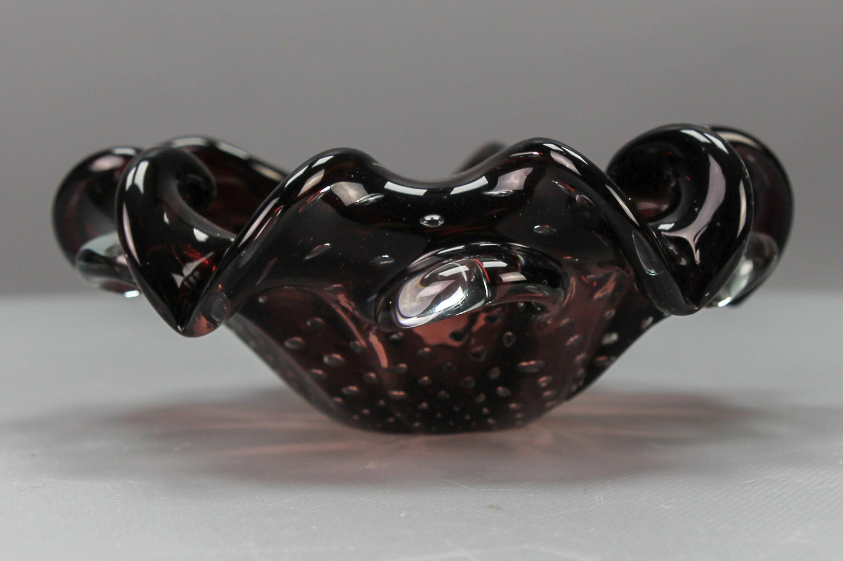 Italian Mid-Century Dark Purple Murano Bubble Glass Bowl, Italy For Sale