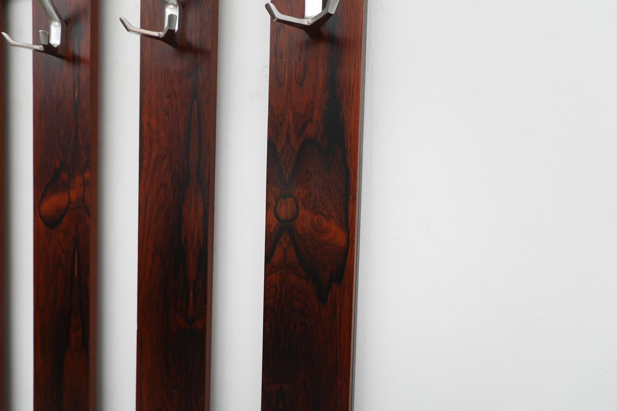 Mid-20th Century Large Mid-Century Dark Rosewood Wall Mounted Coat Rack with Metal Hooks For Sale