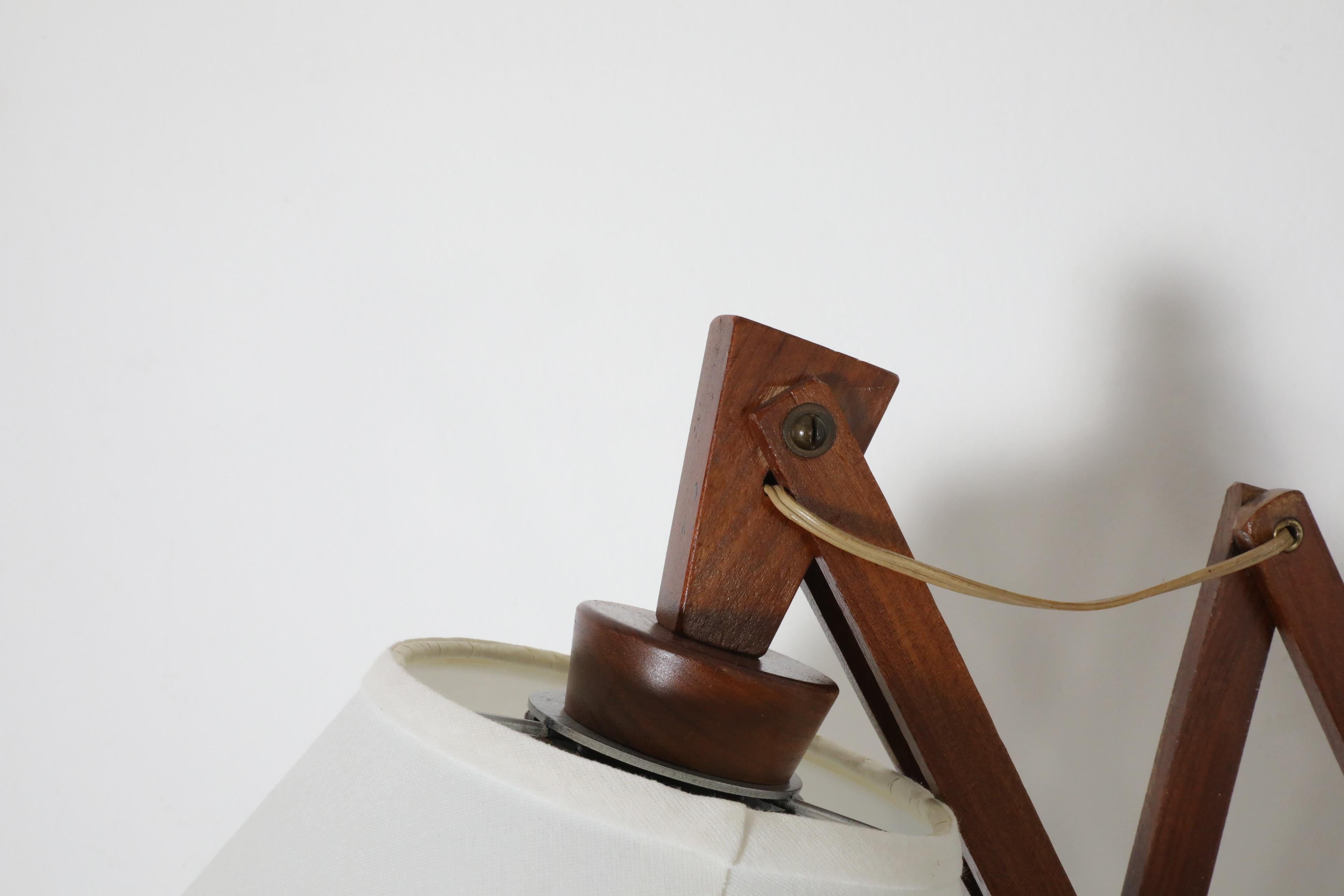 Mid-Century Dark Teak Accordion Wall Mount Lamp with New Linen Shade 7
