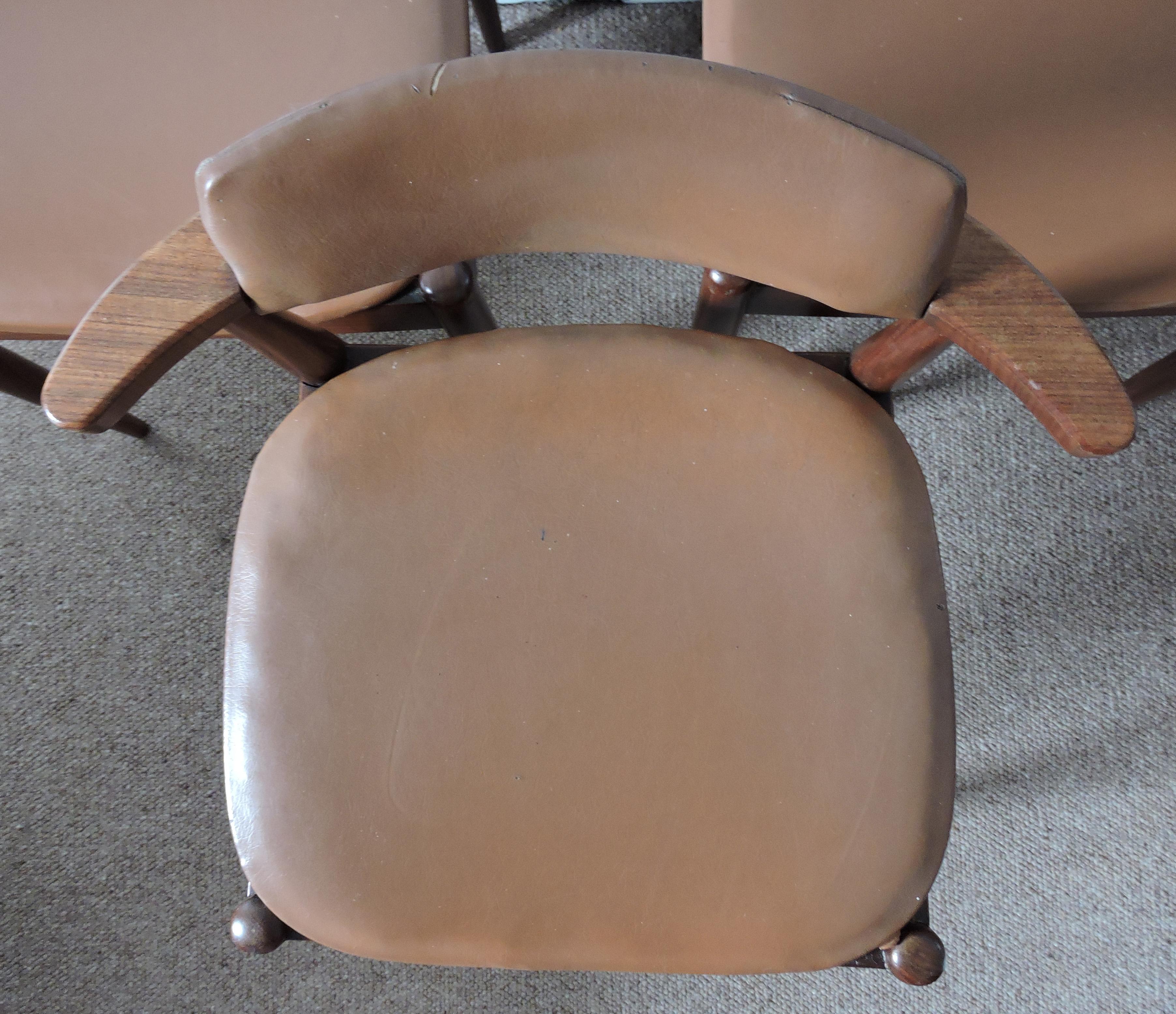 Mid-20th Century Midcentury Dark Teak and Faux Leather Upholstery Dining Chairs, Set of 3